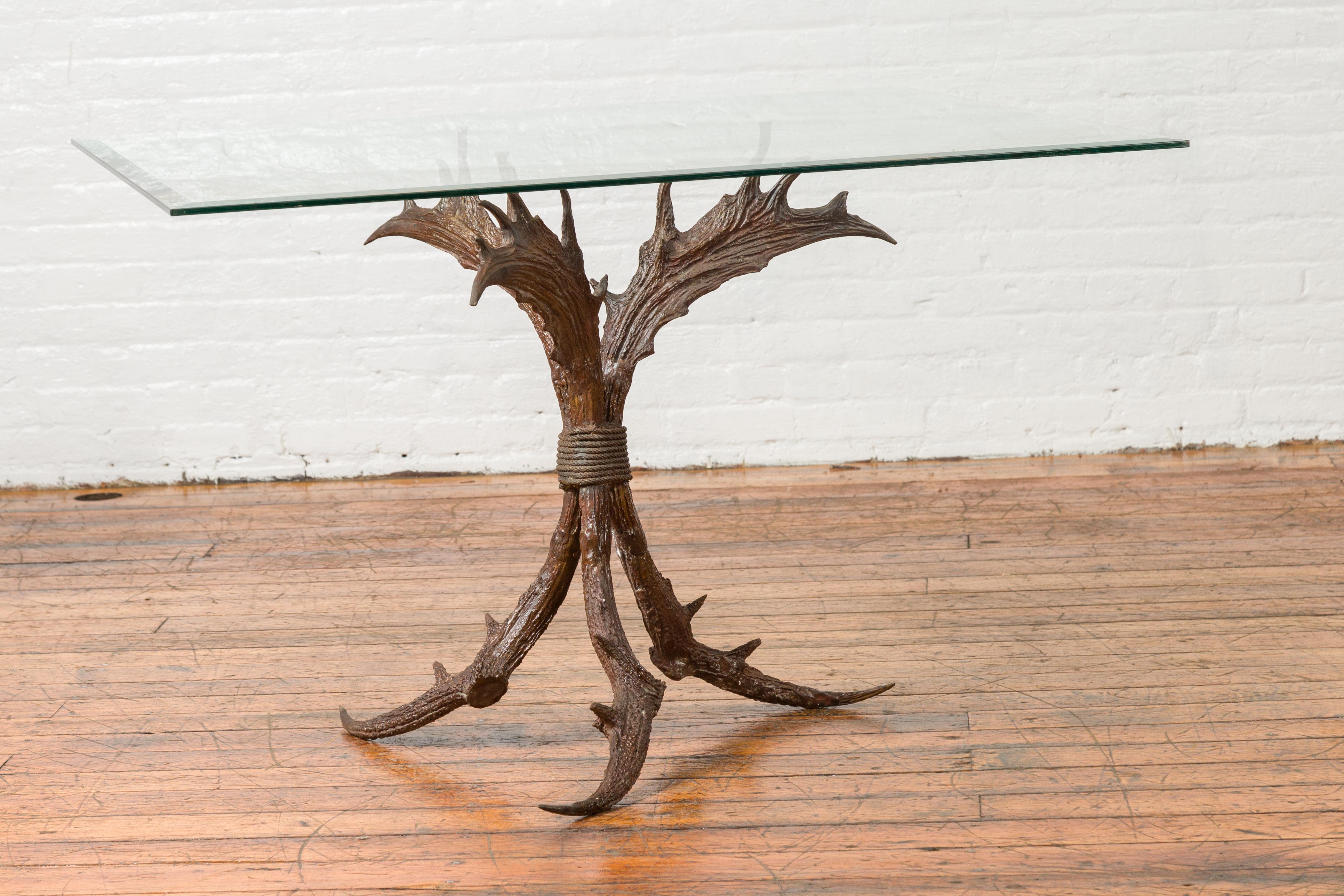 Contemporary Bronze Antler Dining Table Base with Brown Patina For Sale 2