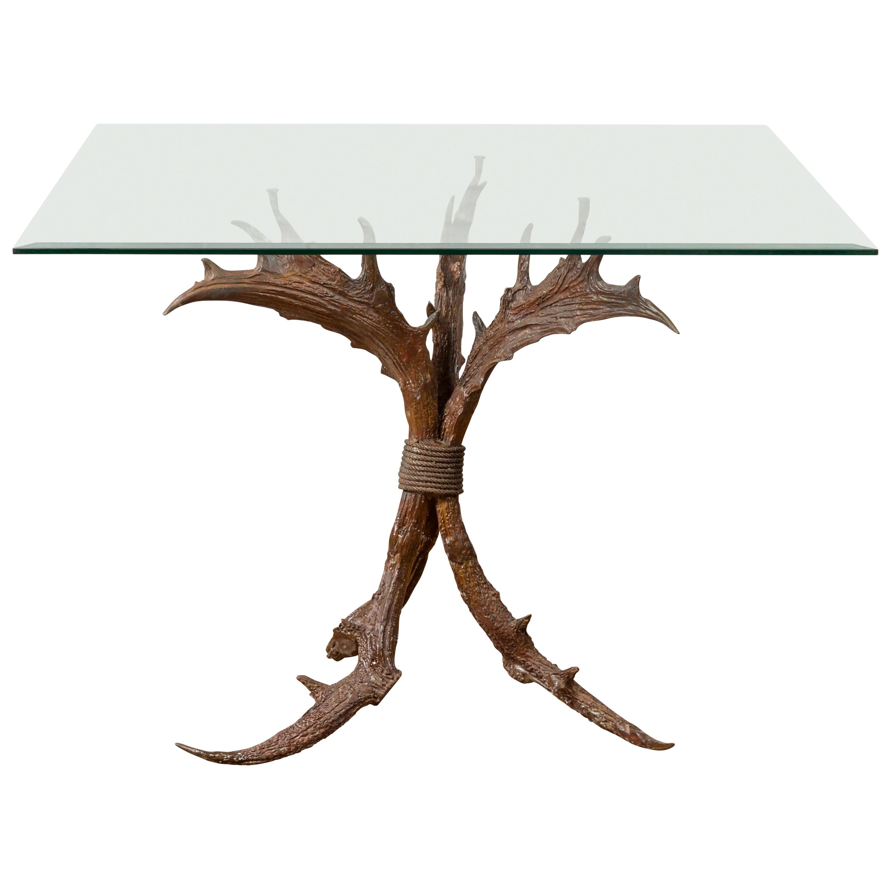 Base de table de salle à manger contemporaine en bois de cervidé bronze avec patine brune