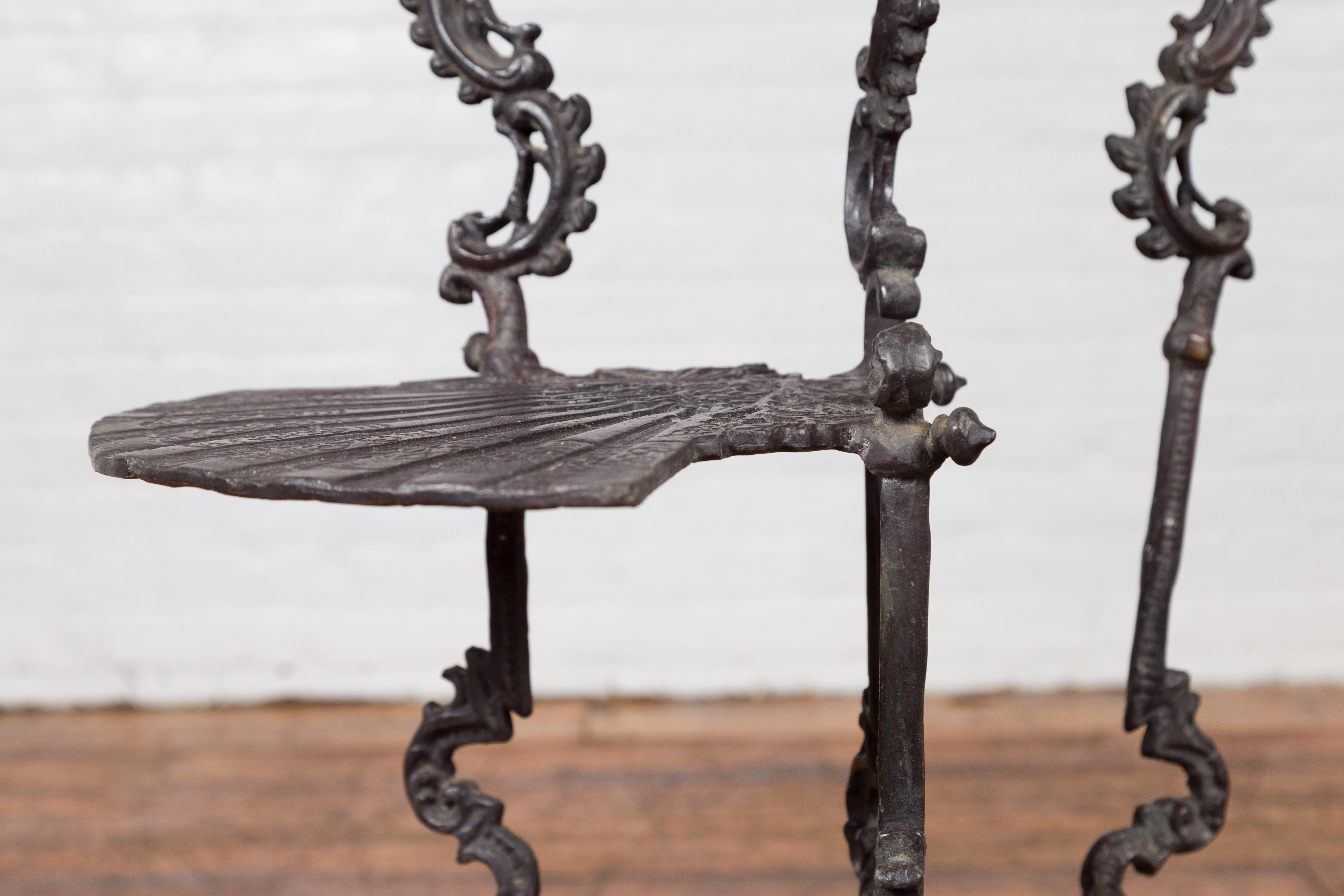 Bronze Display Stand with Fan Shelves, Rococo Style Scrolls and Dark Patina 5