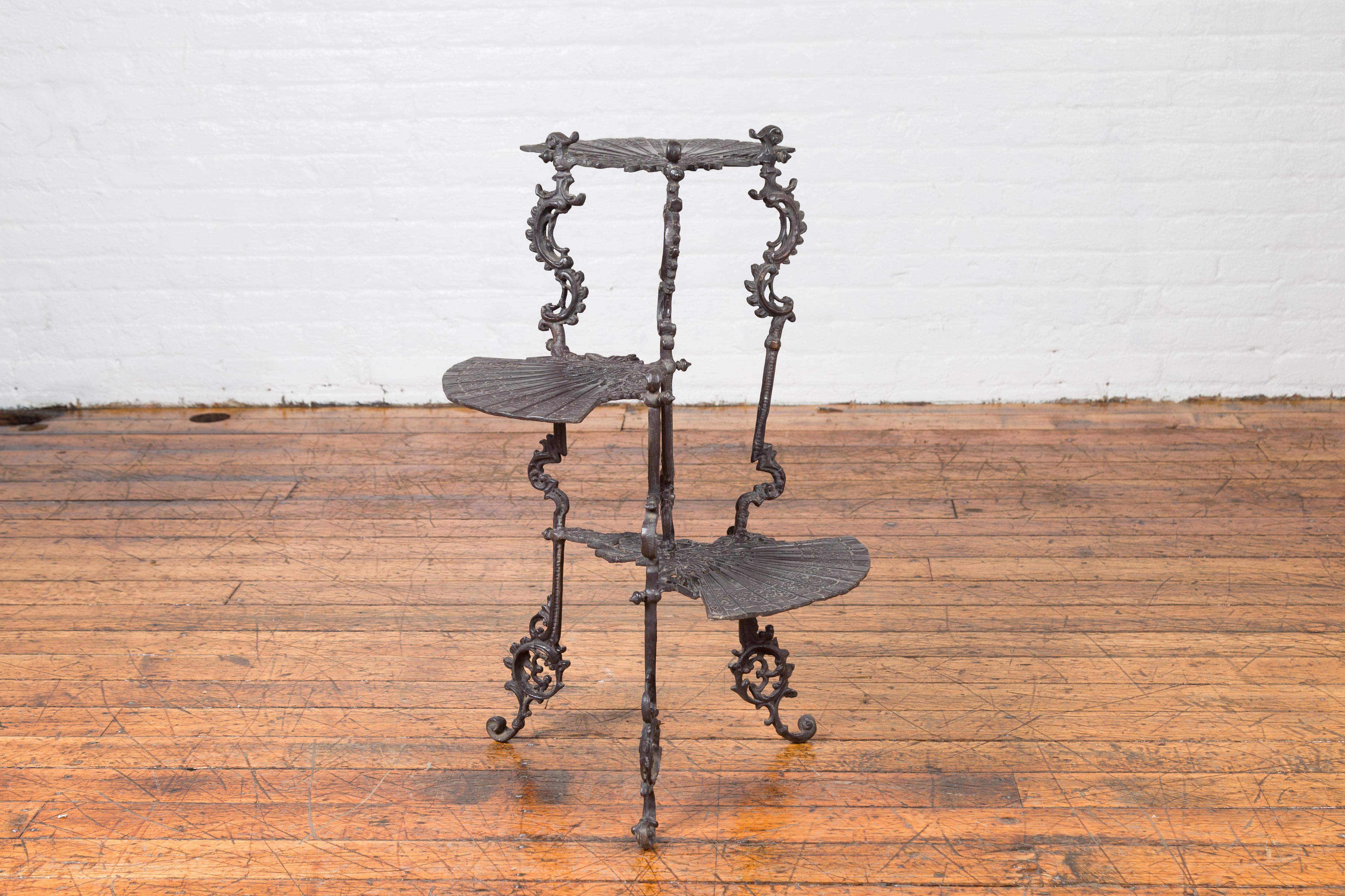 Contemporary Bronze Display Stand with Fan Shelves and Rococo Style Scrolls For Sale 10