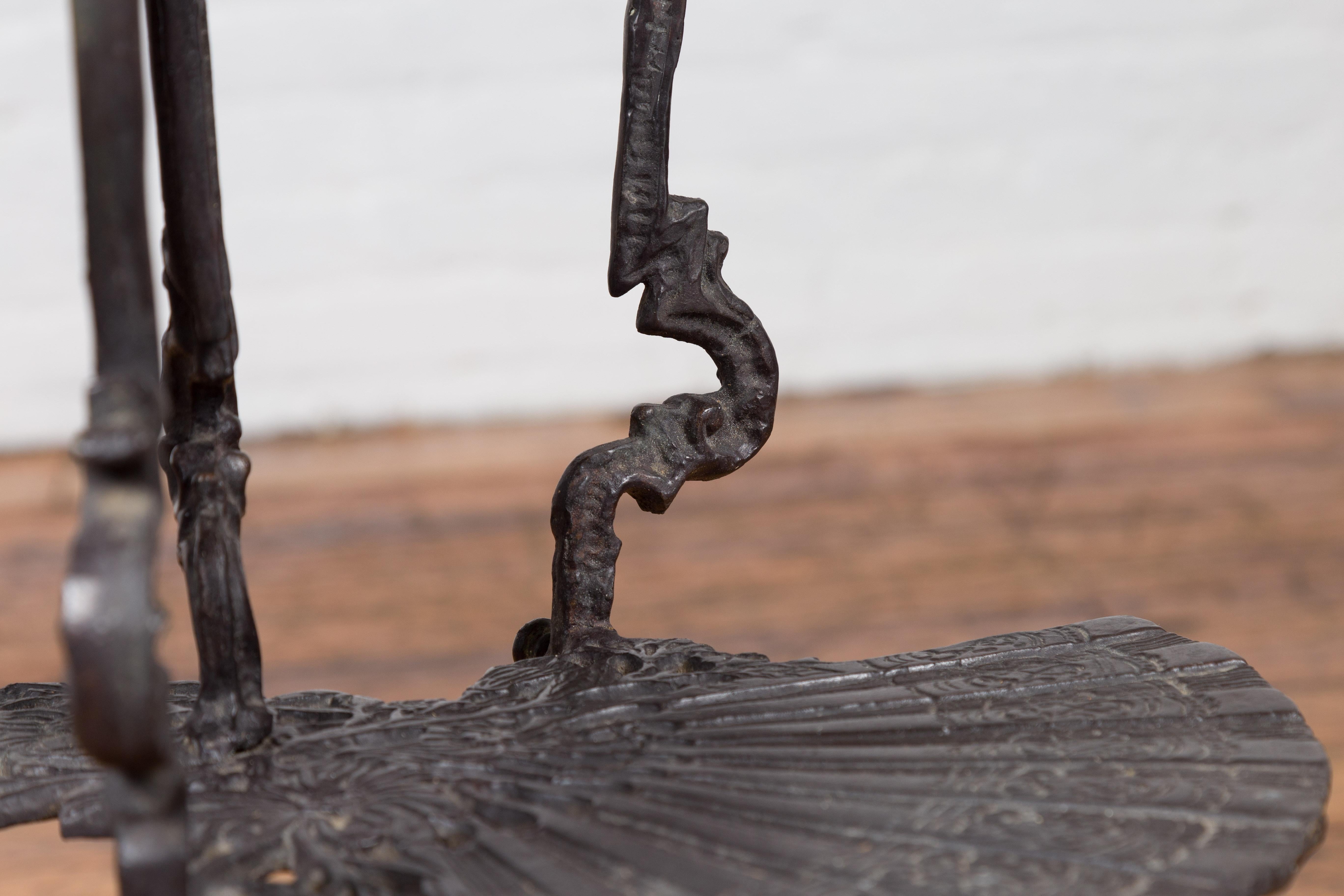 Bronze Display Stand with Fan Shelves, Rococo Style Scrolls and Dark Patina 4