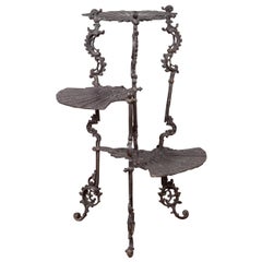 Contemporary Bronze Display Stand with Fan Shelves and Rococo Style Scrolls