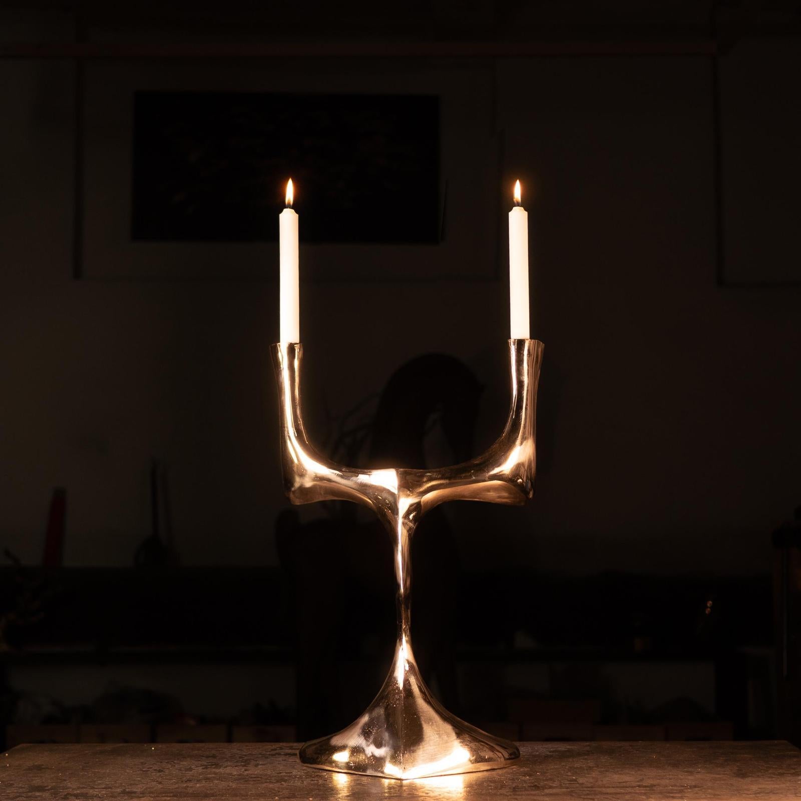 Organic Modern Contemporary Bronze Elan Candlesticks by Pierre Salagnac For Sale