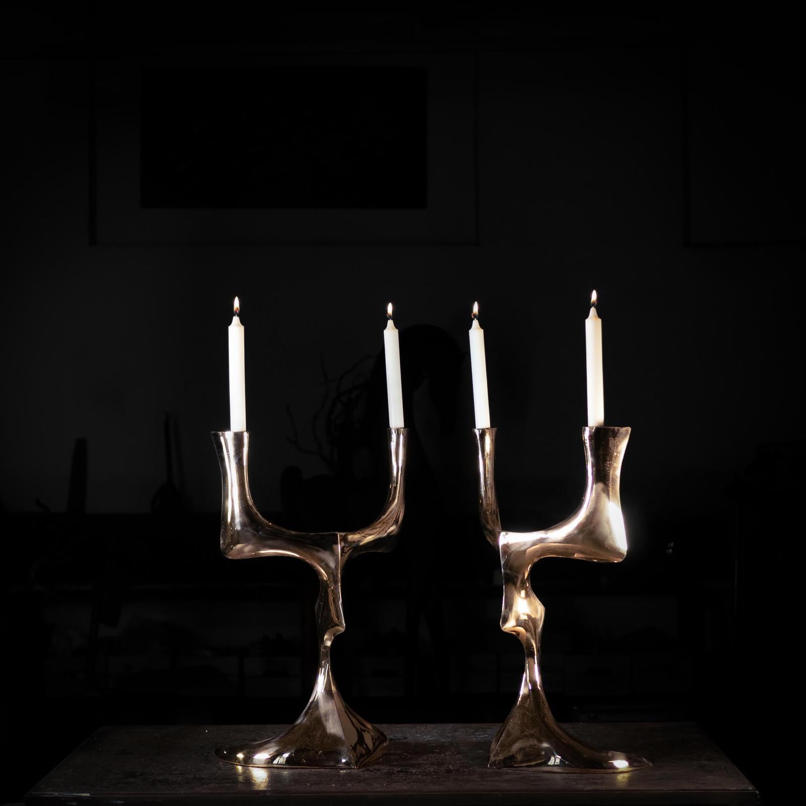 French Contemporary Bronze Elan Candlesticks by Pierre Salagnac For Sale