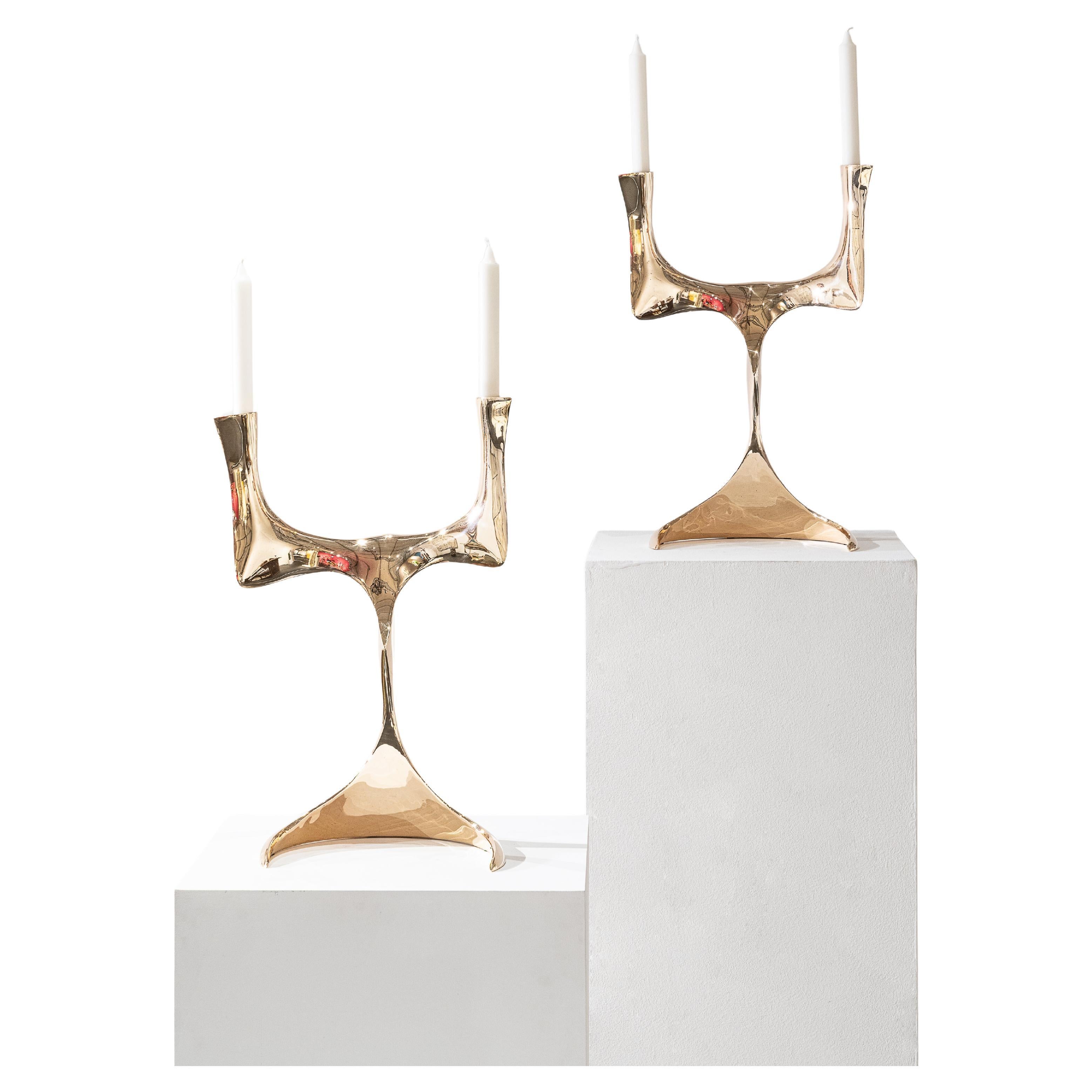 Contemporary Bronze Elan Candlesticks by Pierre Salagnac For Sale