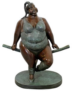 Contemporary Bronze Female Gymnast Figure Table Sculpture by Bruno Luna