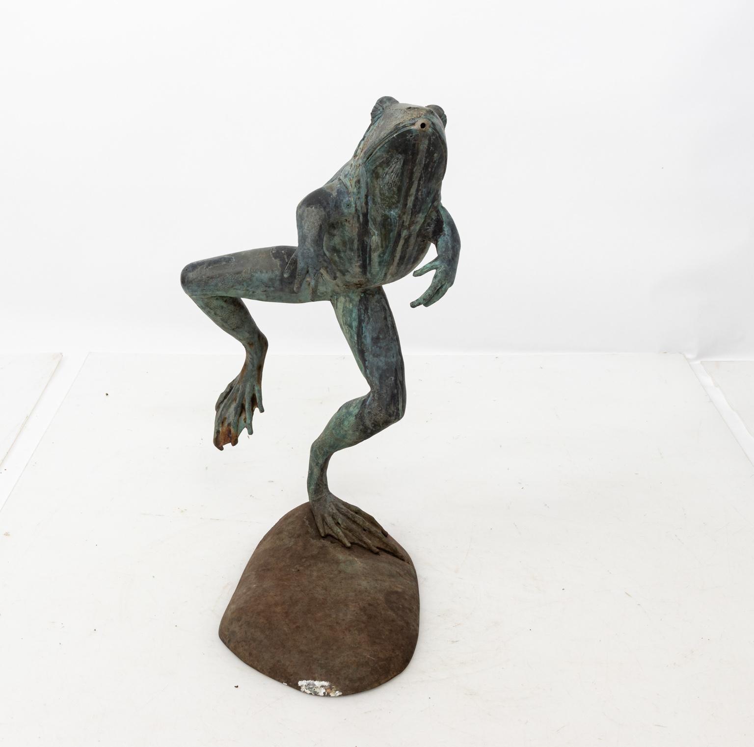 Contemporary bronze frog fountain with base. Please note of wear consistent with age and exposure to the elements including oxidation.