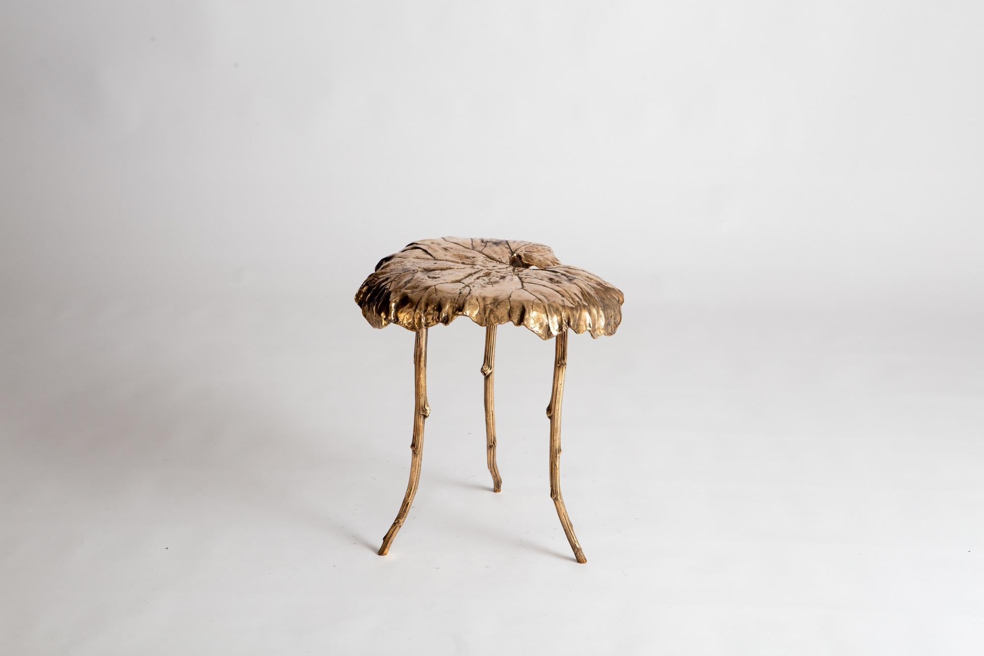 Follia Tondo Stool by Clotilde Ancarani.
Dimensions : H 48 x 45 x 45 cm 
Type: limited edition of 8
Year: 2021
Made in Belgium

--> Available in gold, green and brown patina. 

Drawing inspiration from her vibrant, multifaceted life as a woman,