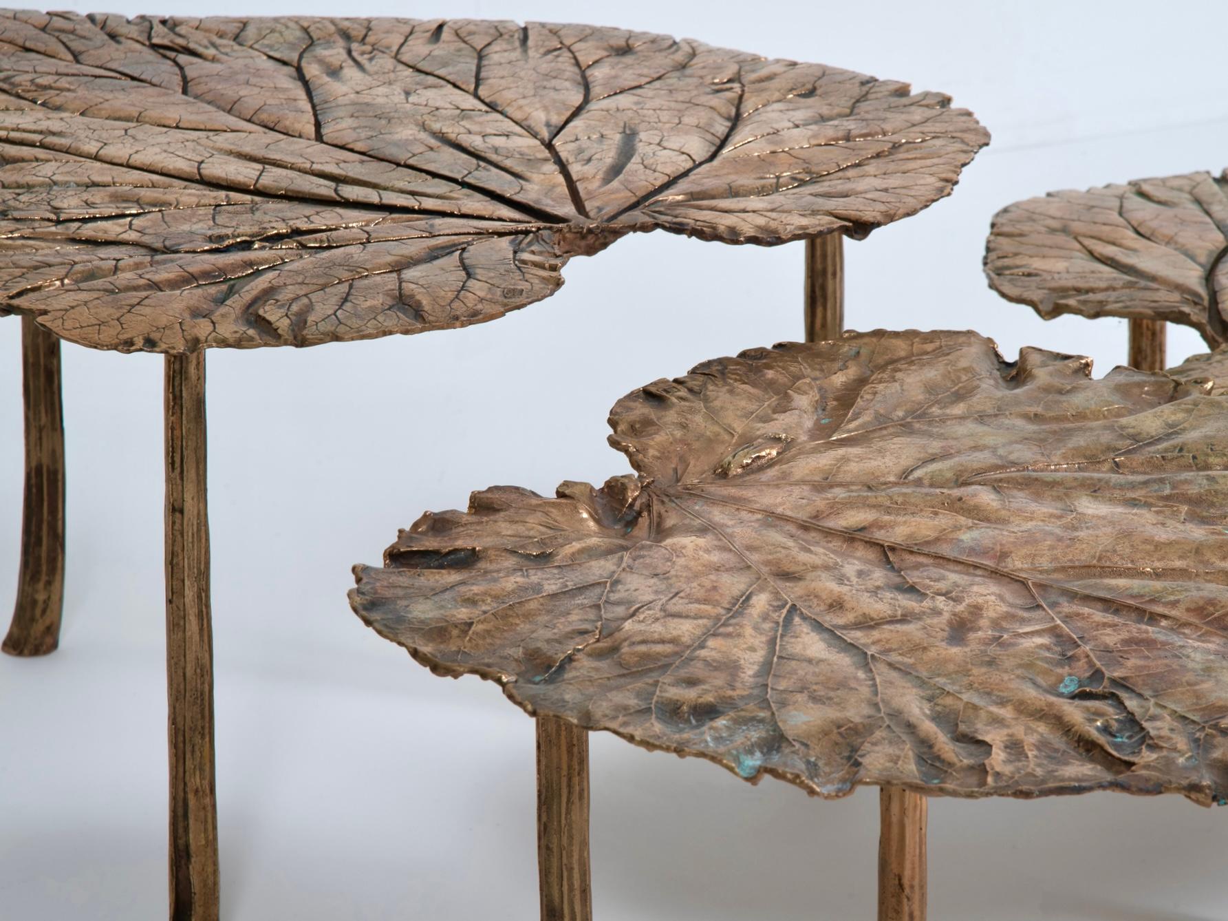 Hand-Carved Contemporary Bronze Leaves Coffee Table by Clotilde Ancarani For Sale