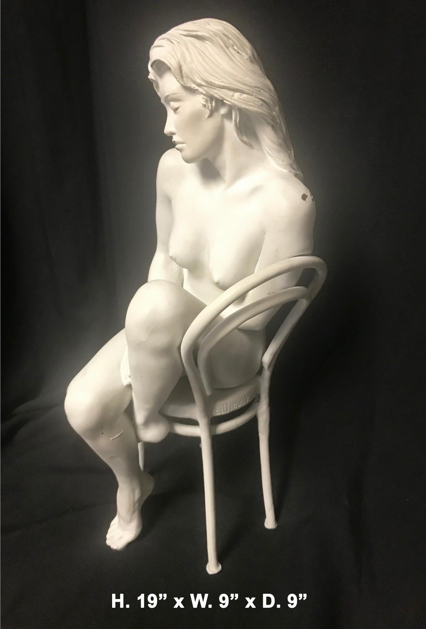 Contemporary bronze depicting a beautiful nude on chair. 
