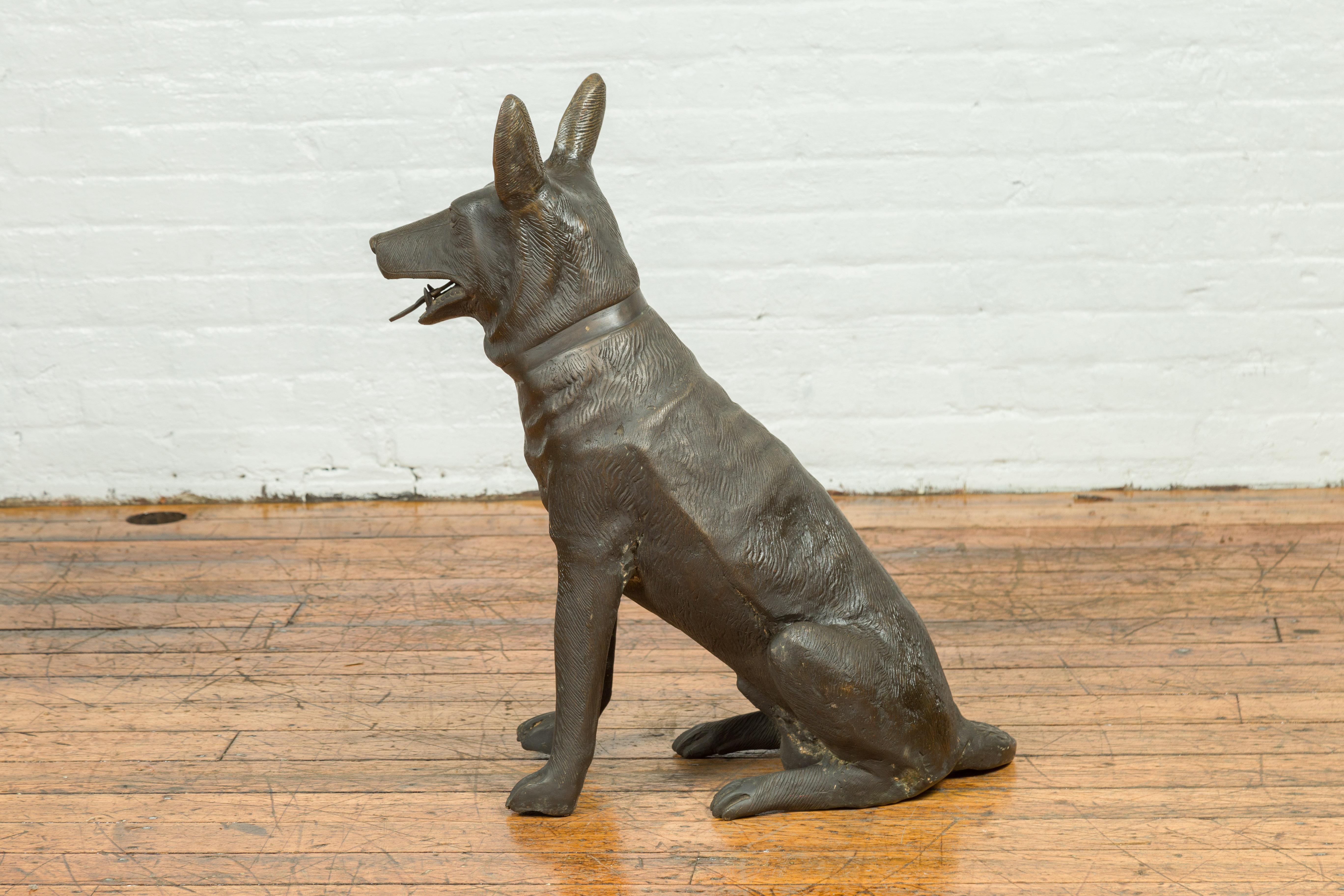 Contemporary Bronze Sculpture Depicting a German Shepherd with Dark Patina 5