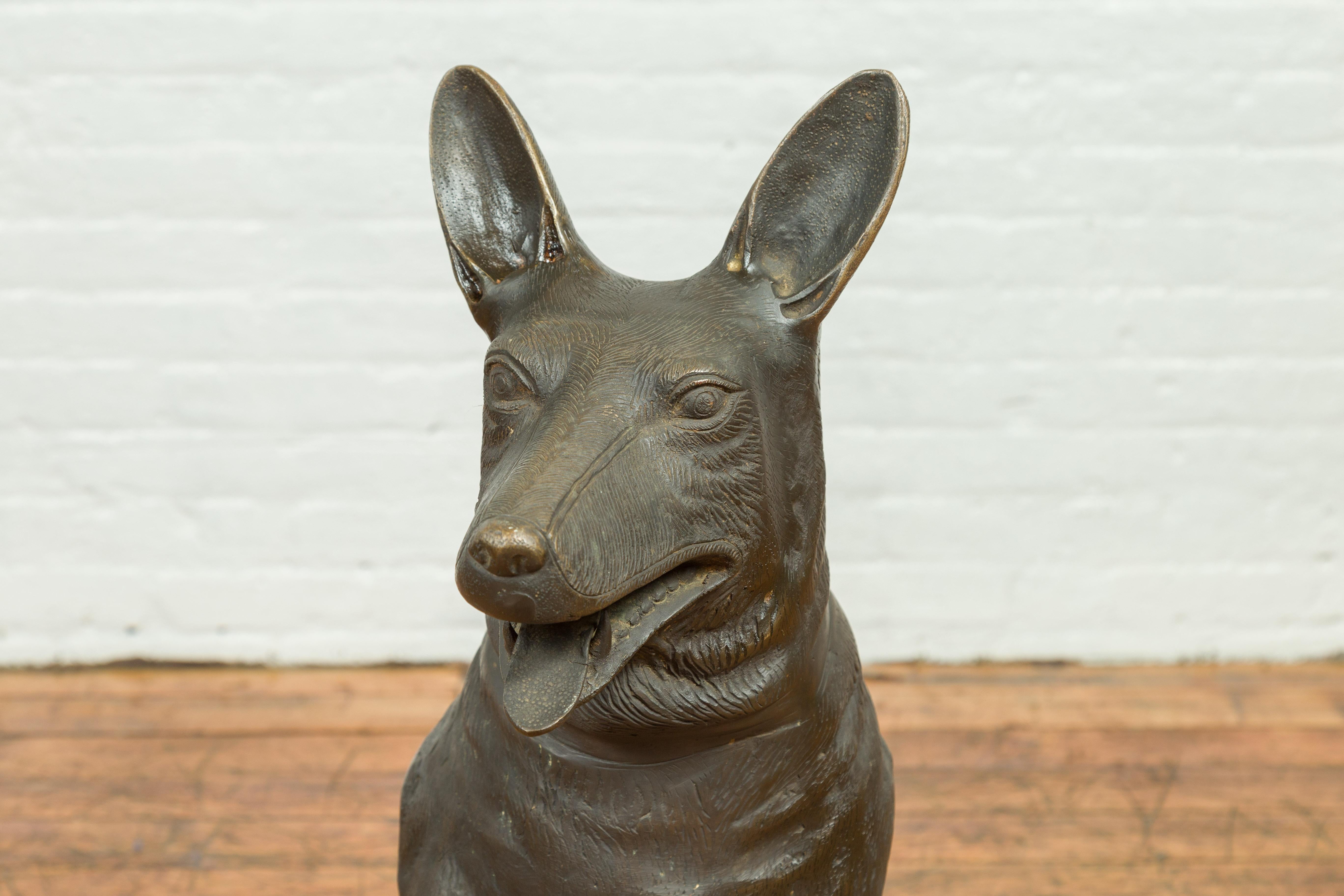 Cast Contemporary Bronze Sculpture Depicting a German Shepherd with Dark Patina