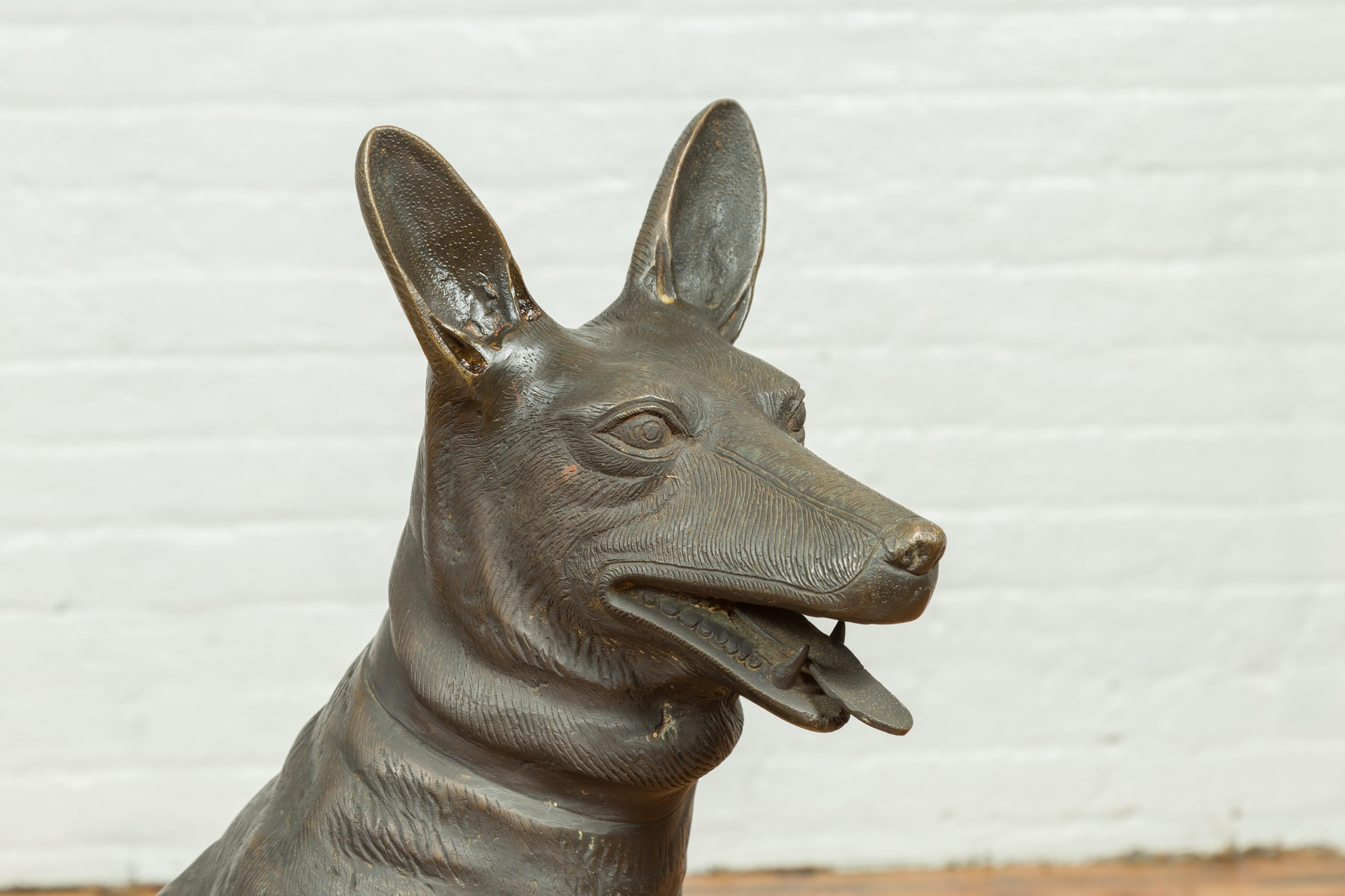 Contemporary Bronze Sculpture Depicting a German Shepherd with Dark Patina 1