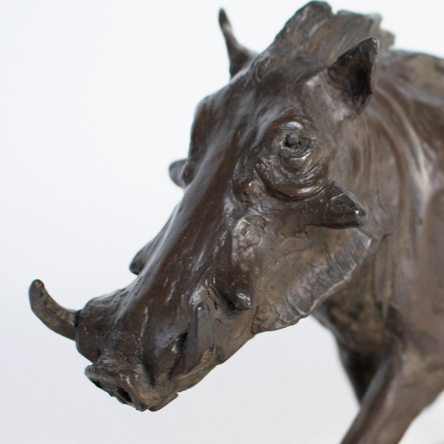 English Contemporary Bronze Sculpture of a Trotting Warthog by Jenna Gearing For Sale