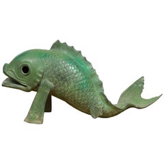 Contemporary Bronze Swimming Carp Sculpture with Verde Patina