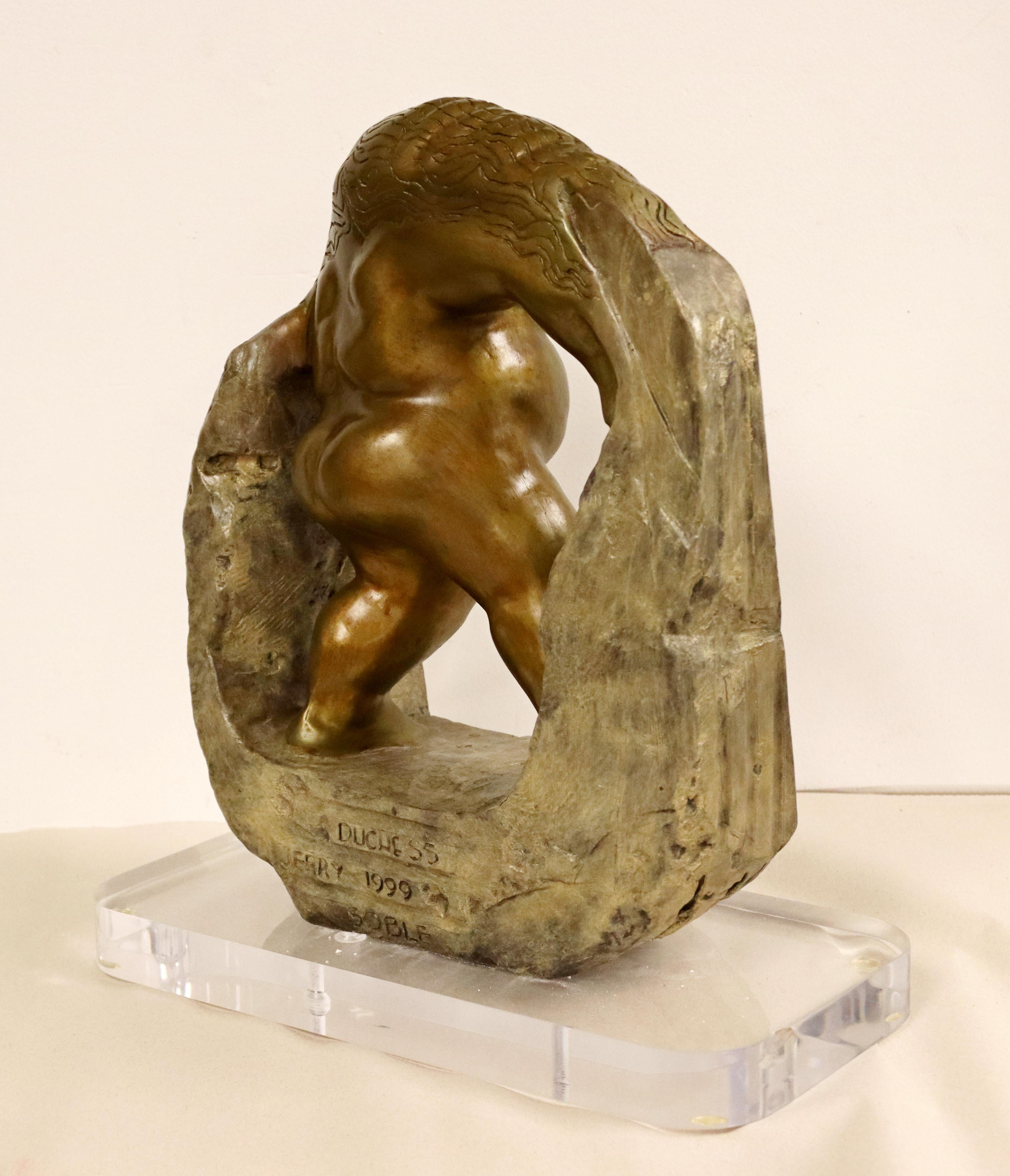 Late 20th Century Contemporary Bronze Table Sculpture Duchess Nude Signed by Jerry Soble, 1990s For Sale