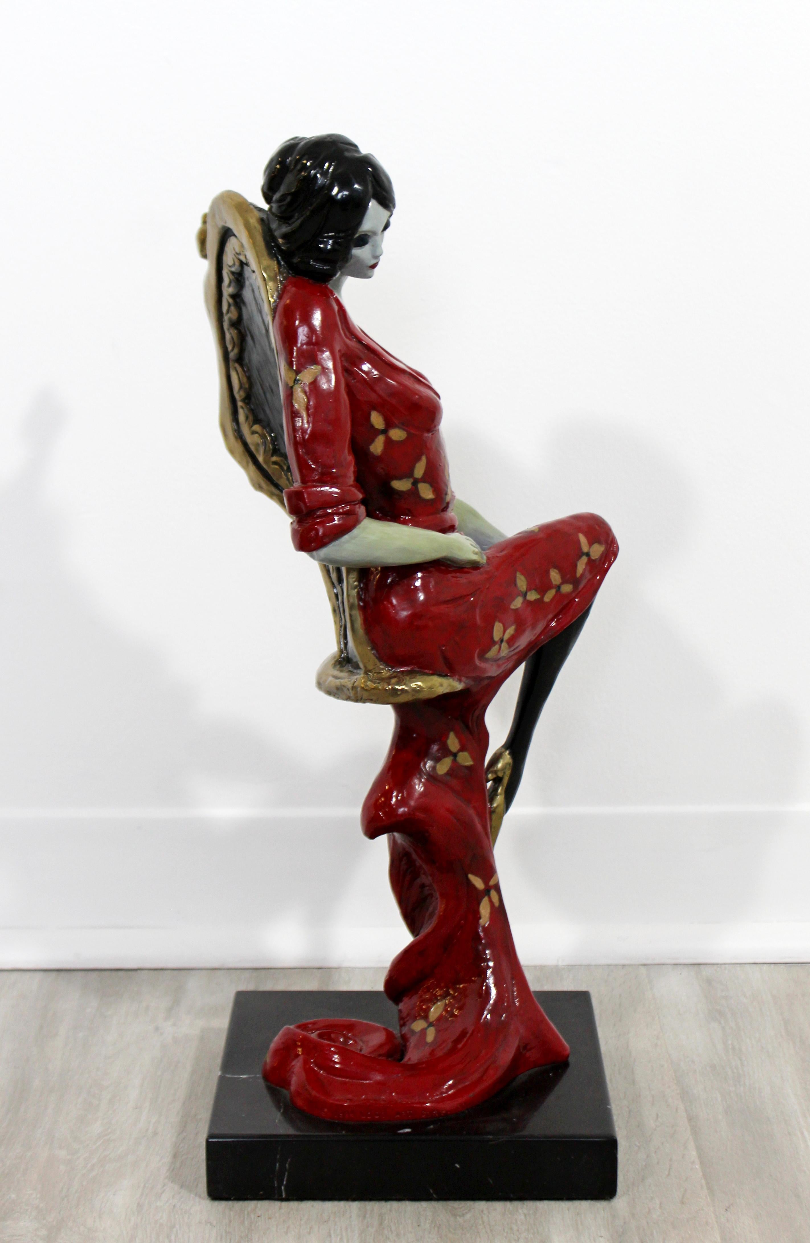 Contemporary Bronze Table Sculpture Lady in Red Signed Inscribed Tarkay 1994 COA In Good Condition In Keego Harbor, MI