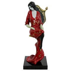 Vintage Contemporary Bronze Table Sculpture Lady in Red Signed Inscribed Tarkay 1994 COA