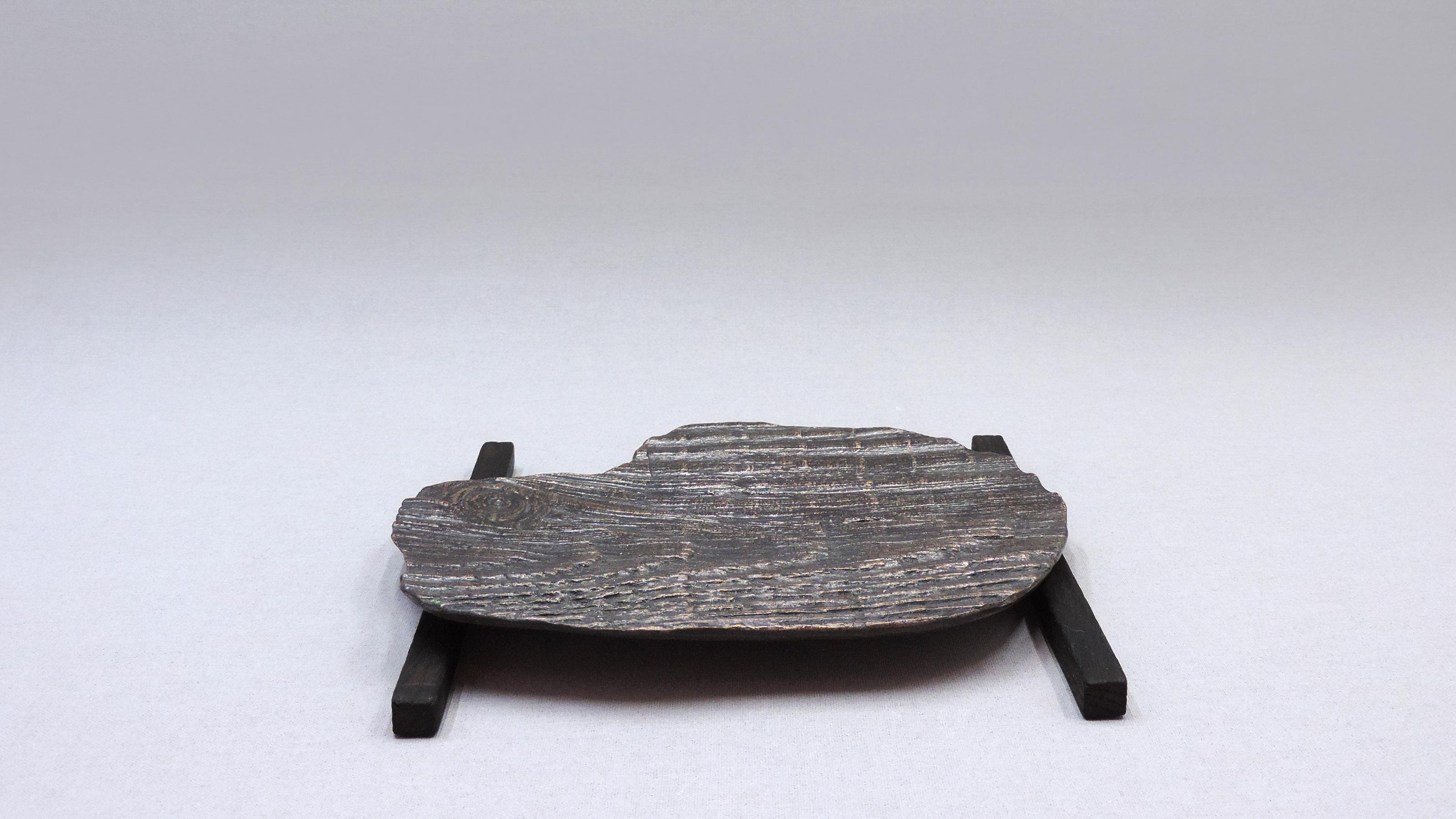 Arts and Crafts Contemporary bronze wood texture platter For Sale