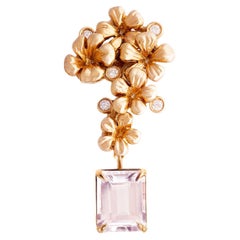 Broche contemporaine en or rose 18 carats avec morganite rose clair et diamants