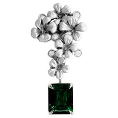 Broche sculpturale contemporaine en or blanc 18 carats avec diamants naturels