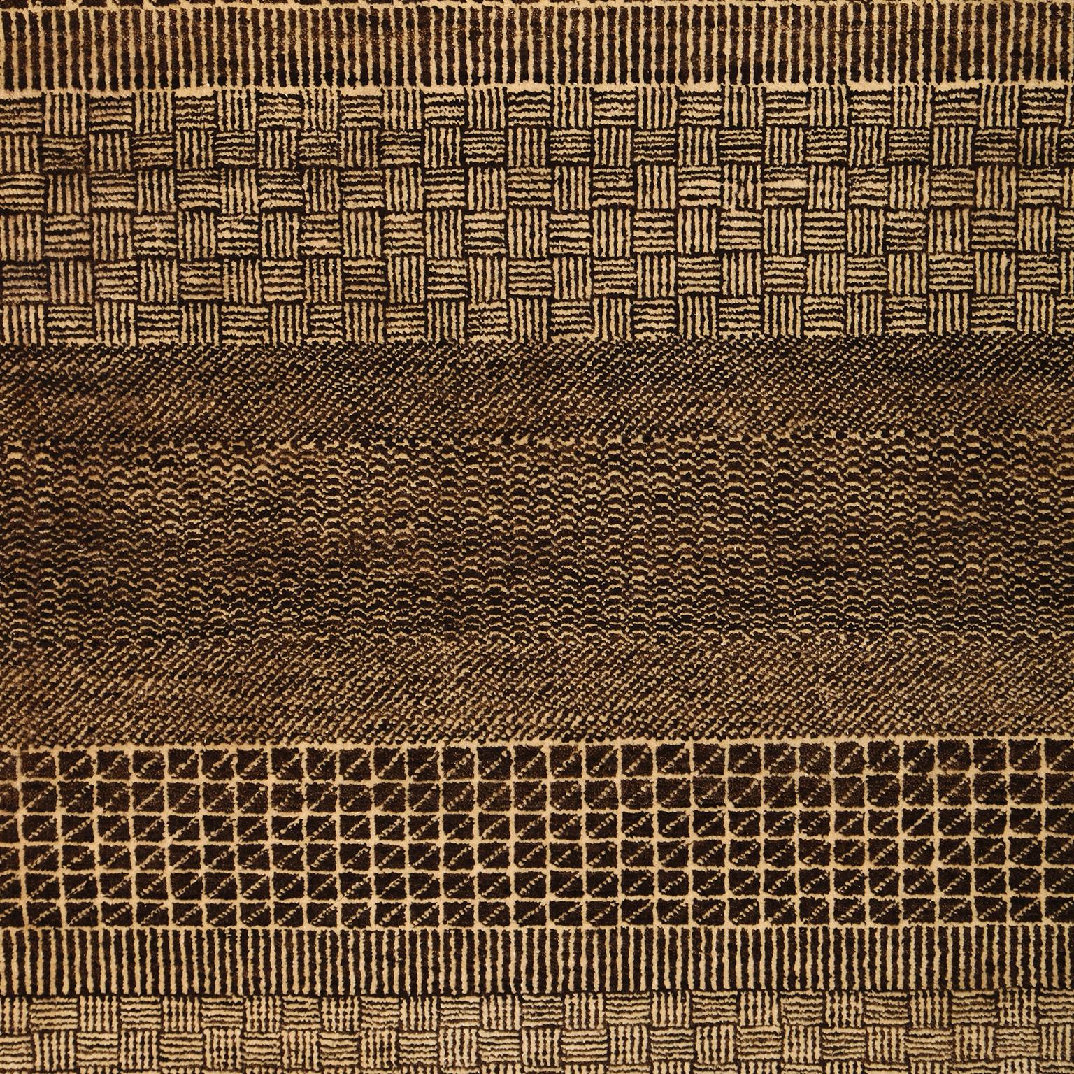 Minimalistischer Perserteppich, Brown und Creme Wolle, 8' x 10' im Angebot 2