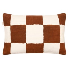 Contemporary Brown and White Checkered Cushion Cover, Handwoven in Mali