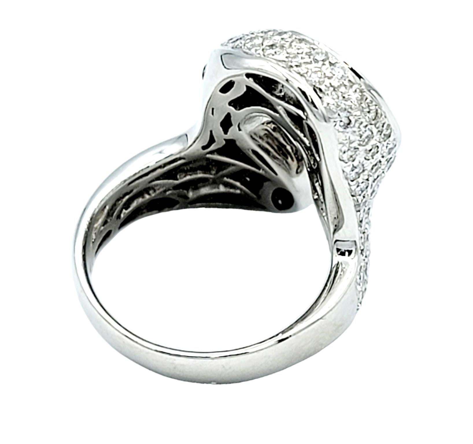 Women's Contemporary Brown and White Diamond Asymmetric Swirl Ring 18 Karat White Gold For Sale