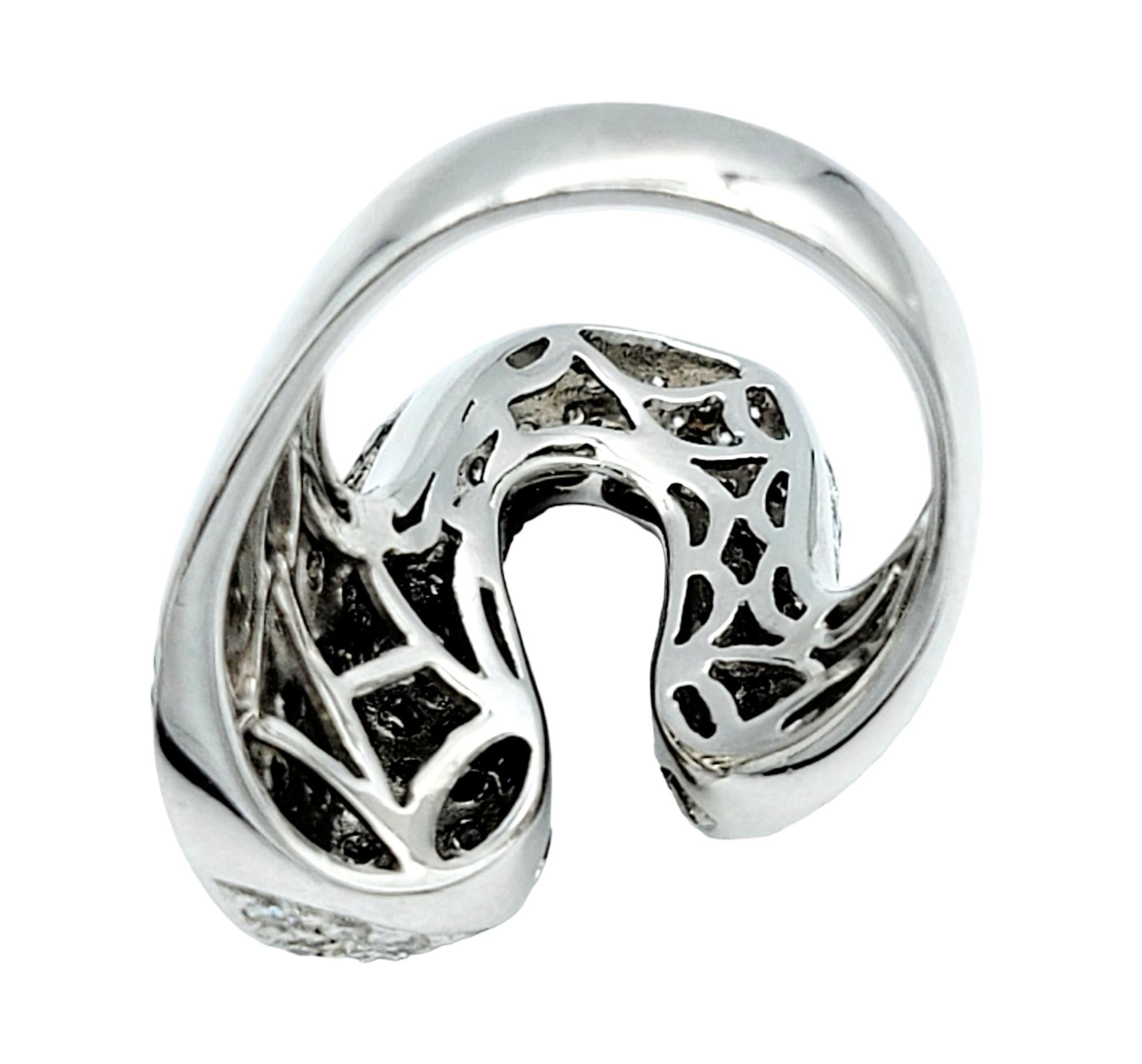 Contemporary Brown and White Diamond Asymmetric Swirl Ring 18 Karat White Gold For Sale 1