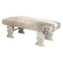 Contemporary Brown and White Horsehair and Cerused Oak Bench