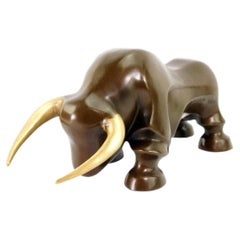 Contemporary Brown Bronze Bull Sculpture in Modern Animalier Style