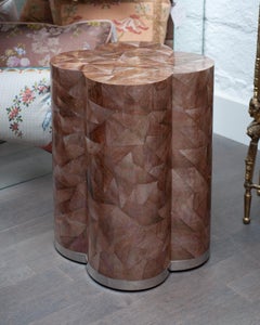 Contemporary Brown/Gold Pen Shell Mosaic Clover Drum Table