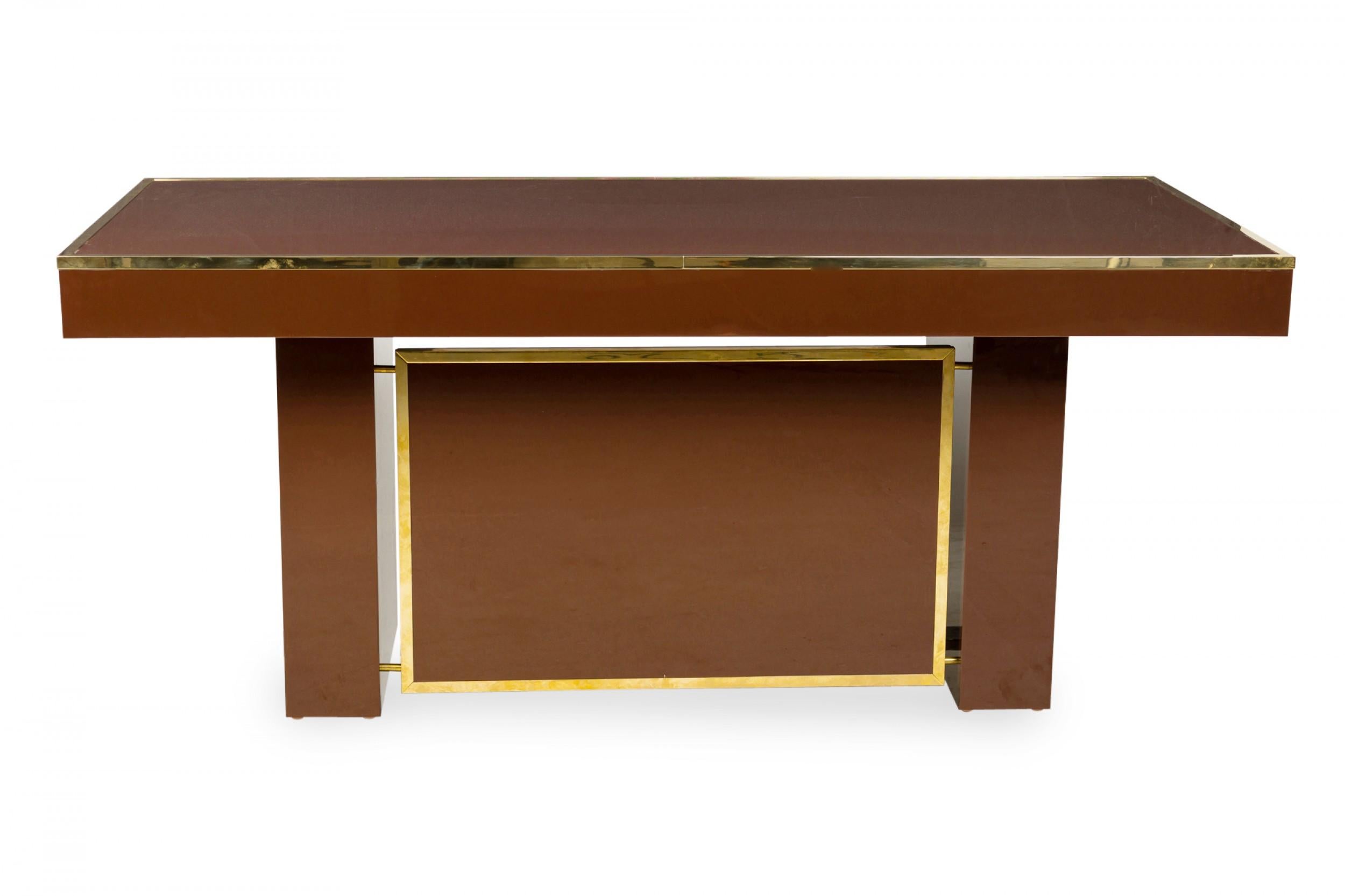 Contemporary Brown Lacquered Wooden Executive Desk For Sale 2
