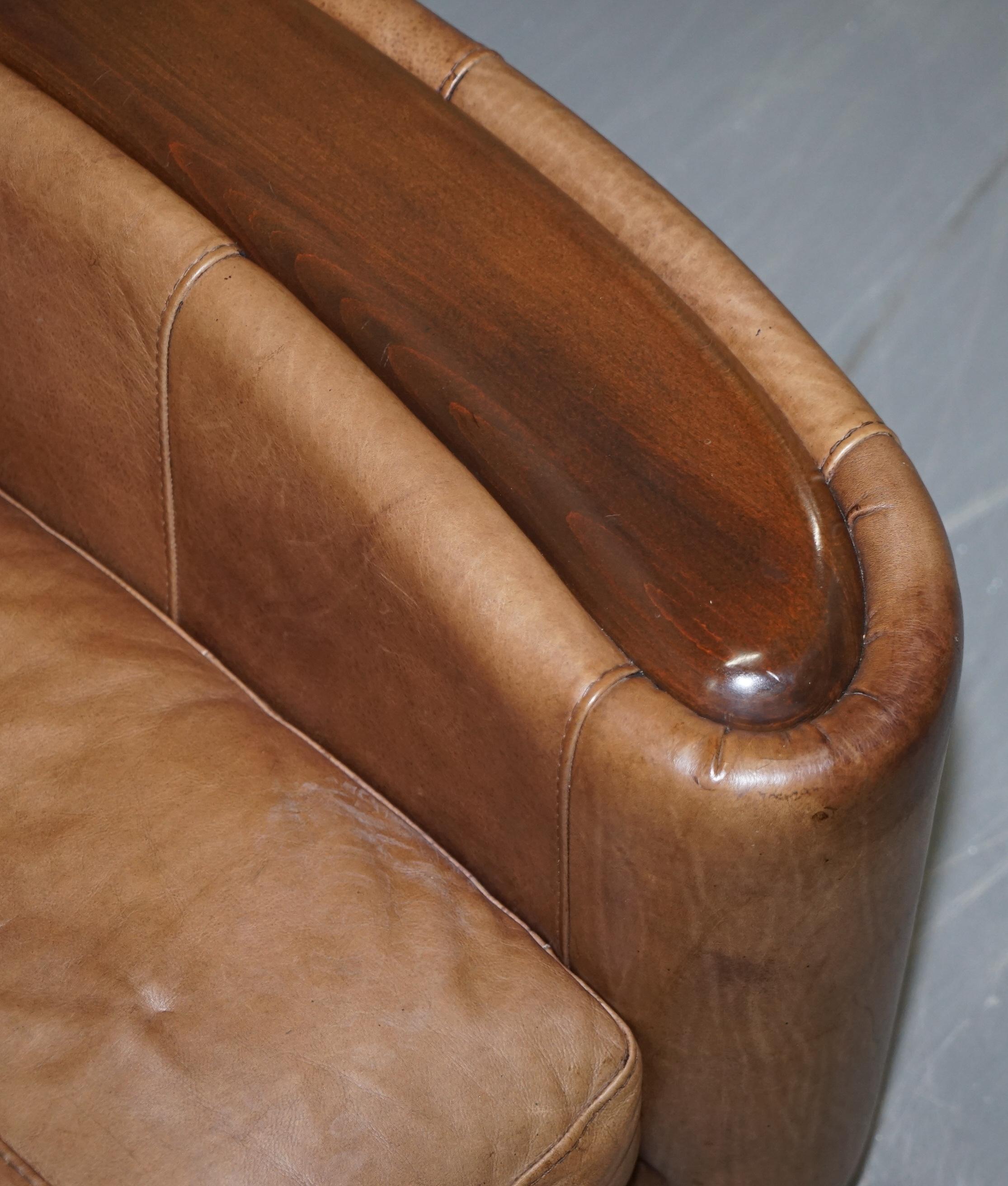 Contemporary Brown Leather Art Deco Style Club Sofa Matching Armchairs Available 3