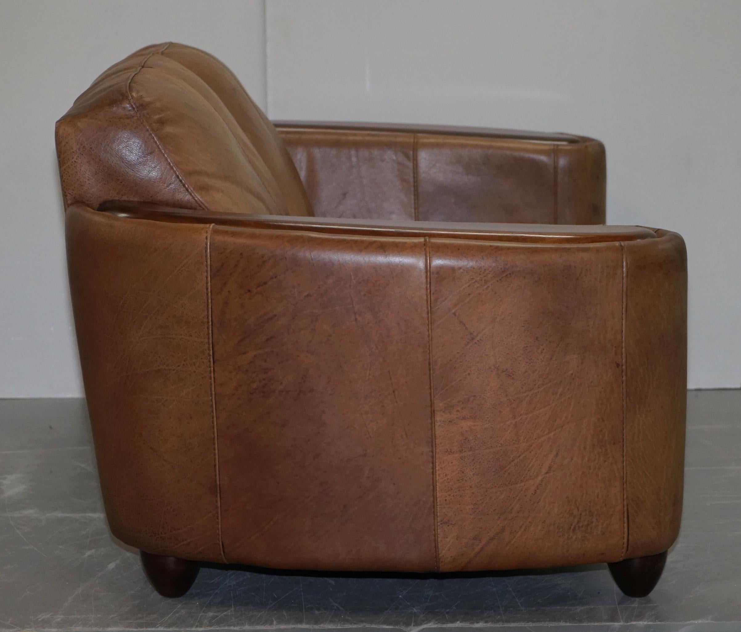 Contemporary Brown Leather Art Deco Style Club Sofa Matching Armchairs Available 6