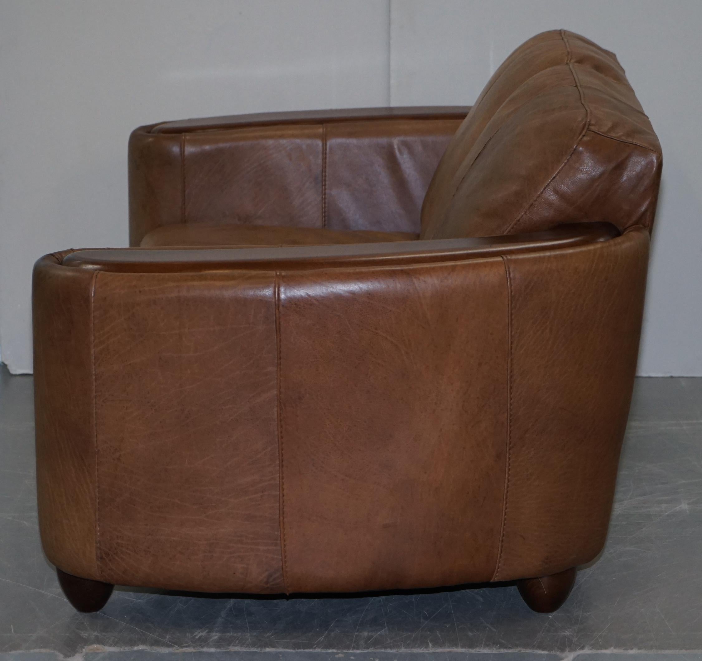 Contemporary Brown Leather Art Deco Style Club Sofa Matching Armchairs Available 8
