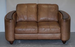 Contemporary Brown Leather Art Deco Style Club Sofa Matching Armchairs Available