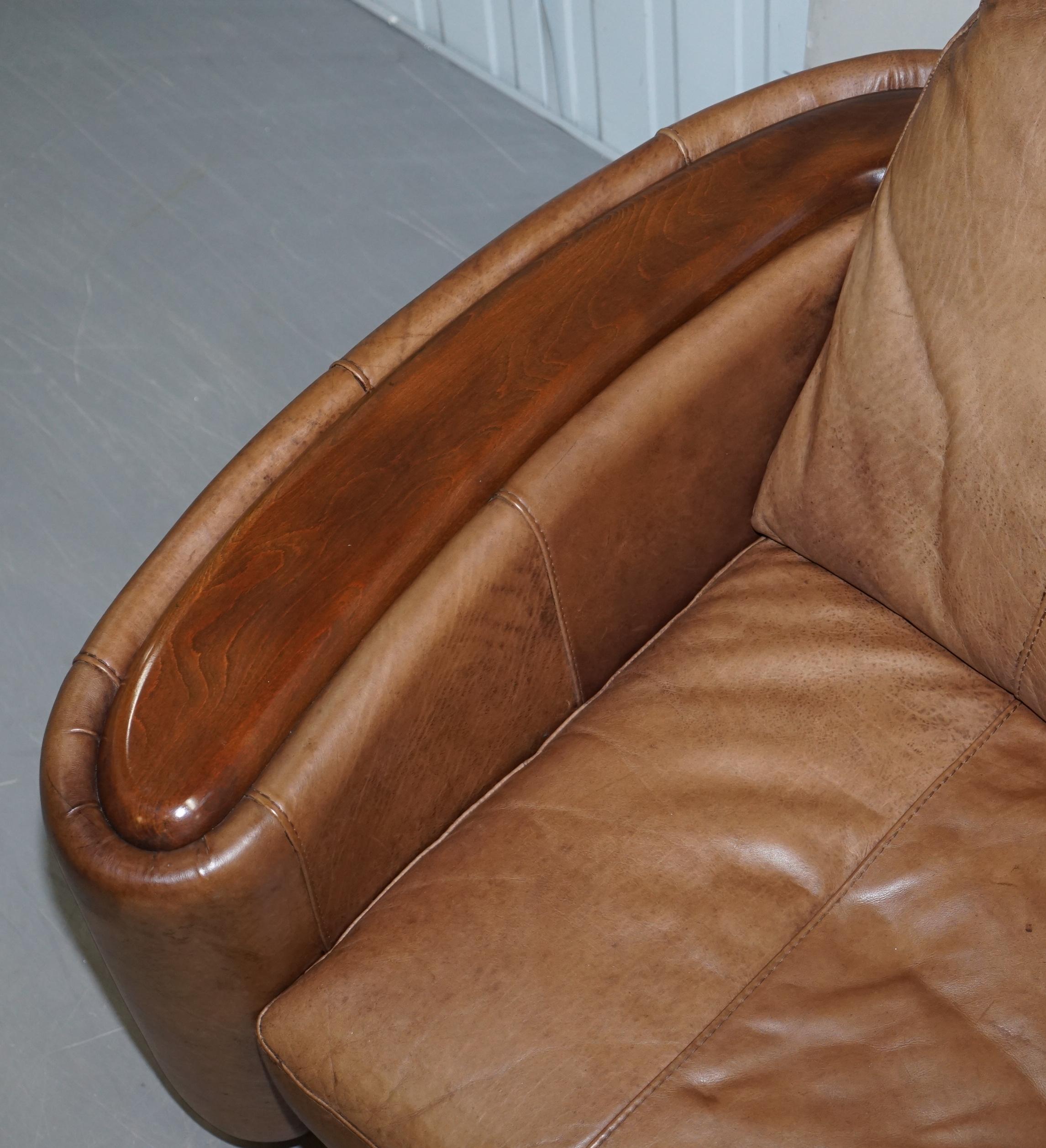 Hand-Crafted Contemporary Brown Leather Art Deco Style Club Sofa Matching Armchairs Available