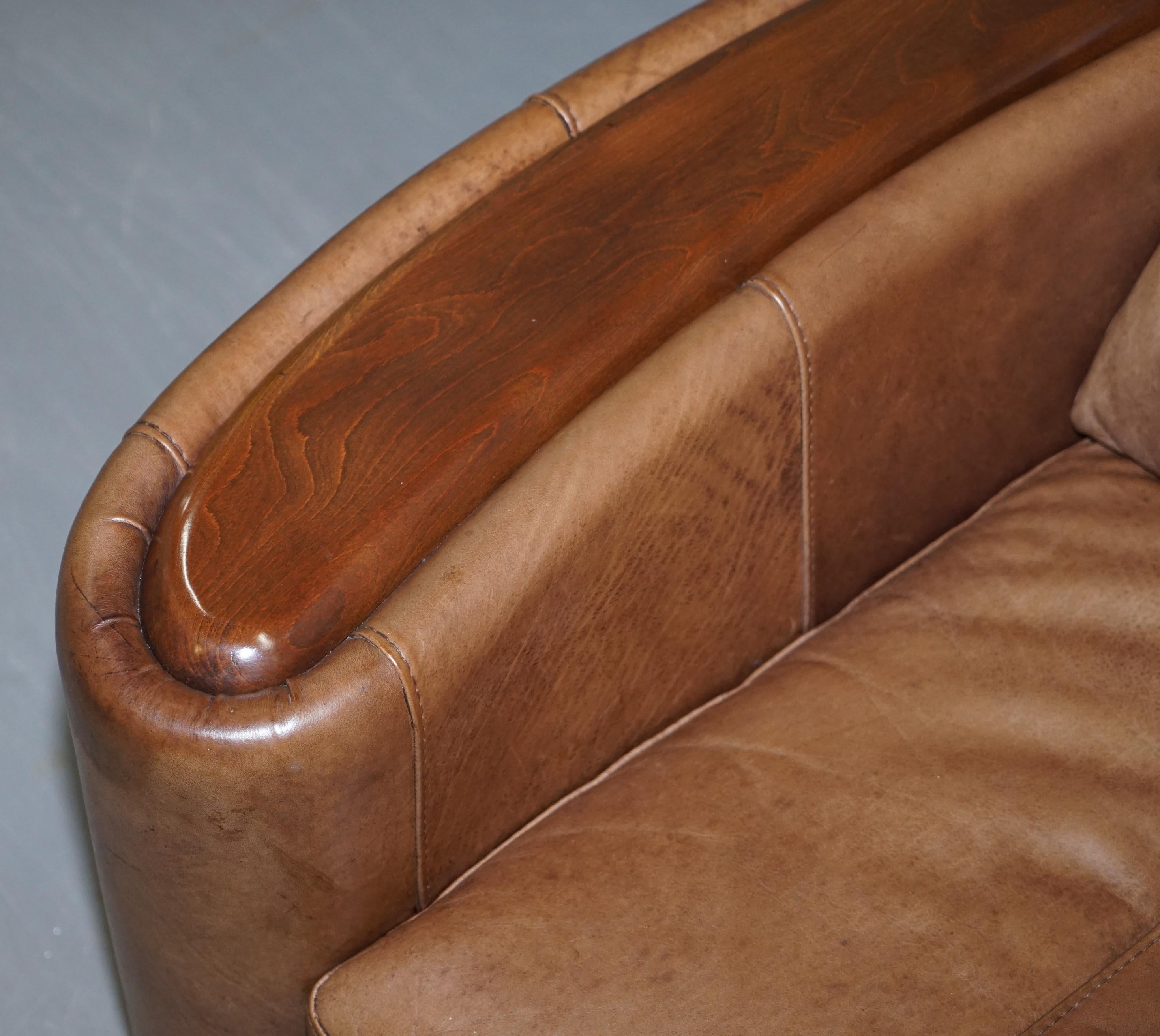 20th Century Contemporary Brown Leather Art Deco Style Club Sofa Matching Armchairs Available
