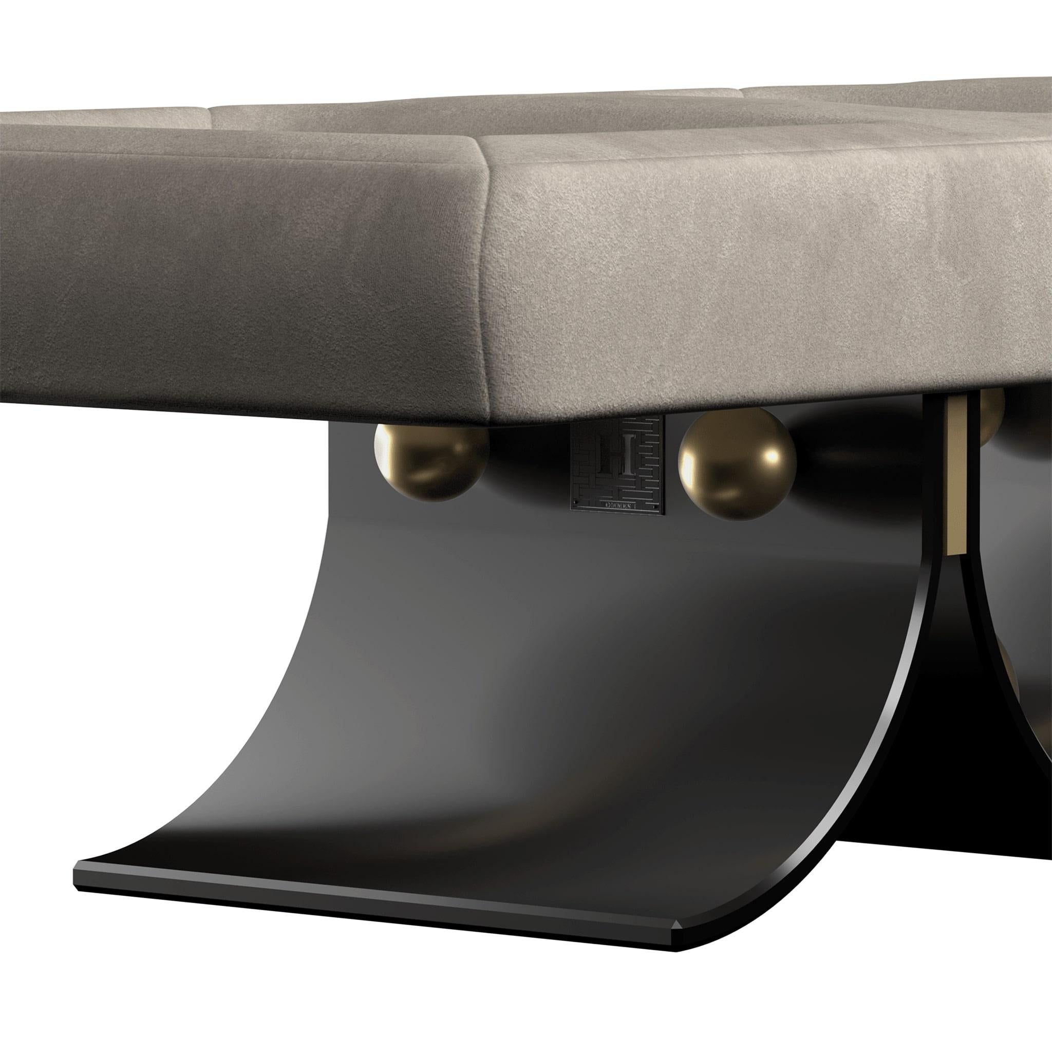 Contemporary Gray Suede Bench With Anodized Iron & Golden Brass Details For Sale 1