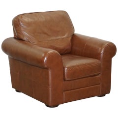 Contemporary Brown Leather Large Comfortable Armchair Part of Large Suite