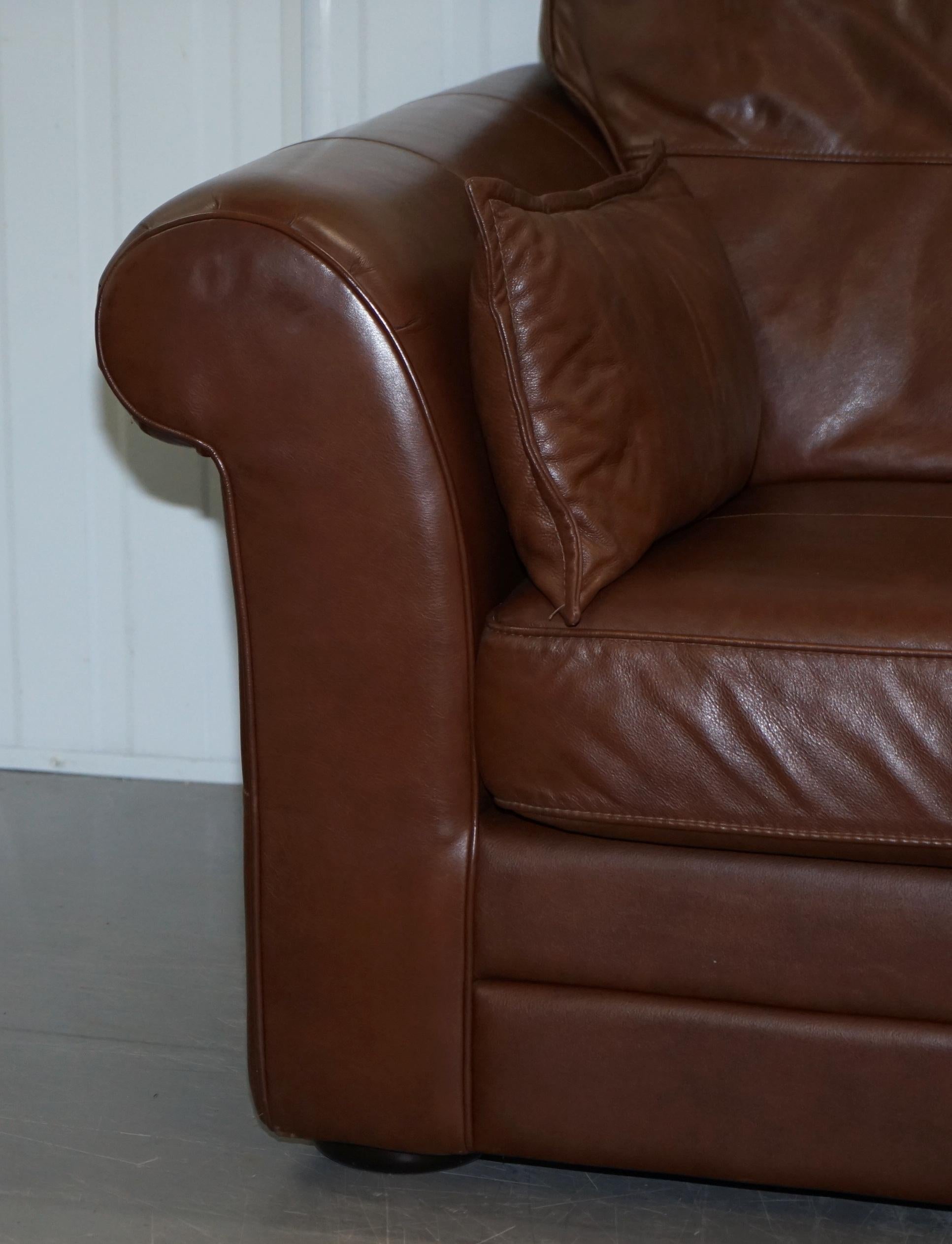 Contemporary Brown Leather Large Comfortable Three Seat Sofa Part of Large Suite 5