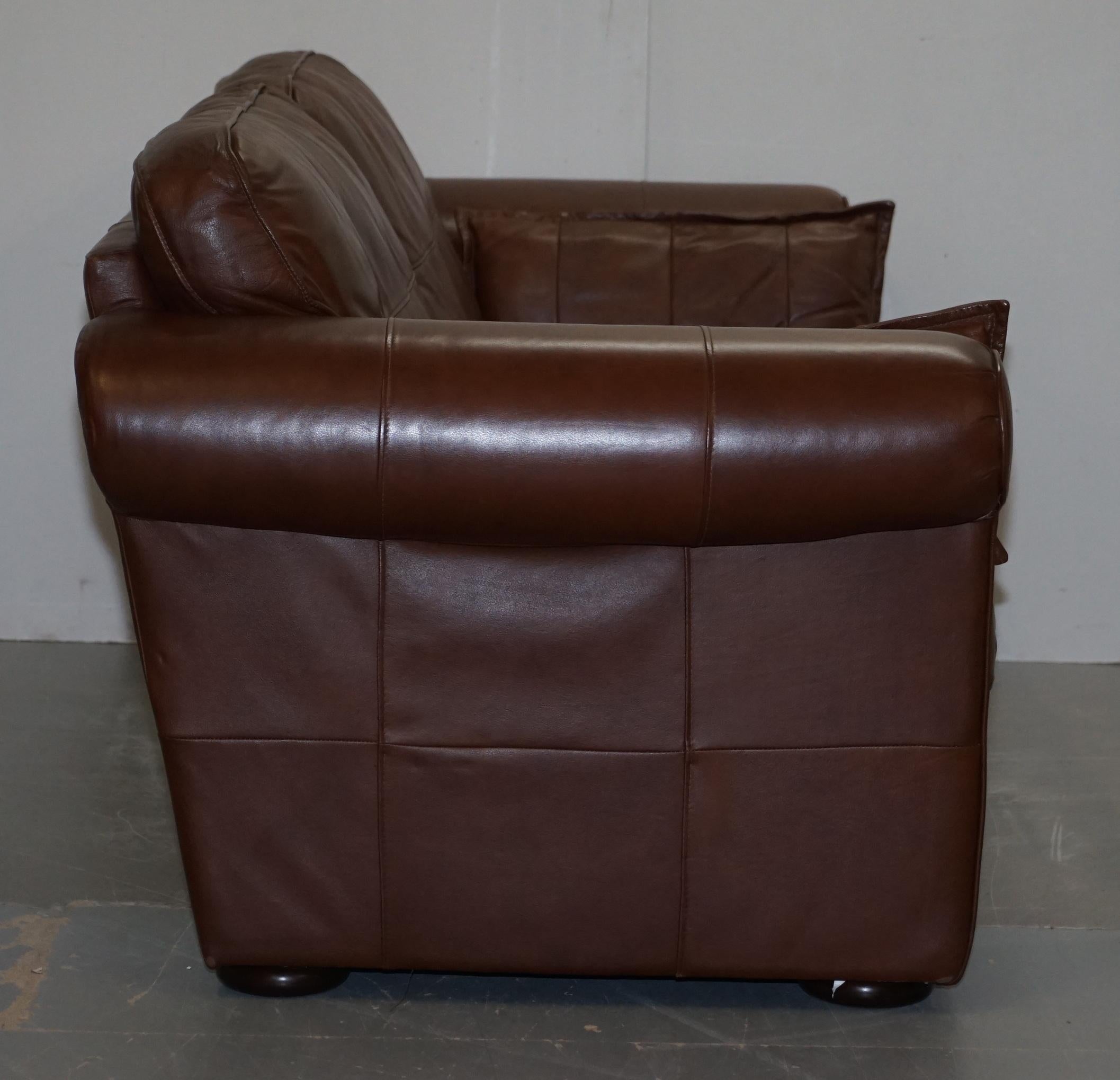 Contemporary Brown Leather Large Comfortable Three Seat Sofa Part of Large Suite 6