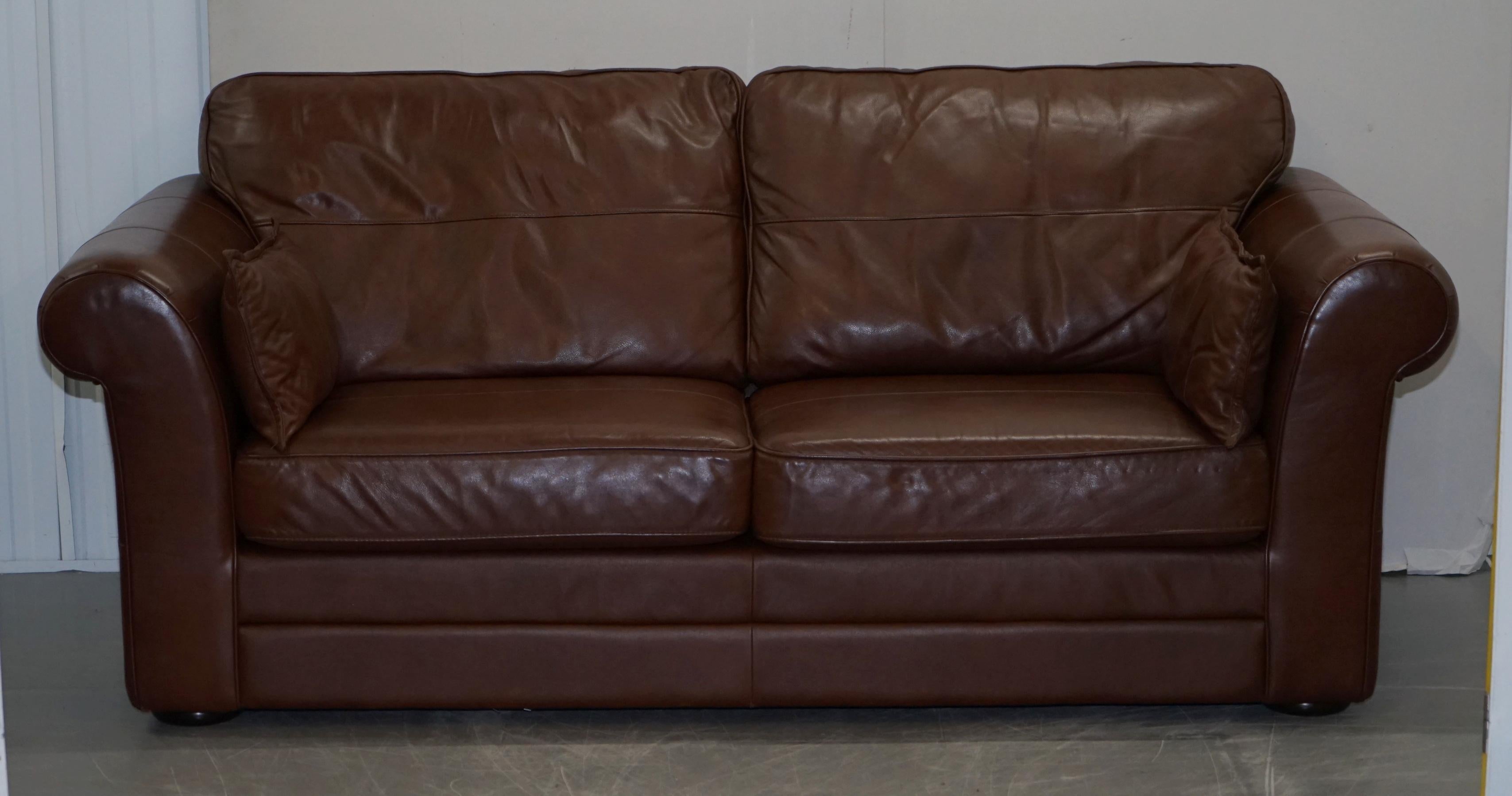 We are delighted to offer for sale this lovely contemporary brown leather oversized sofa which is part of a suite

This is part of a three piece suite, I have in total a large three seat sofa, a large two seat sofa and then an oversized armchair,