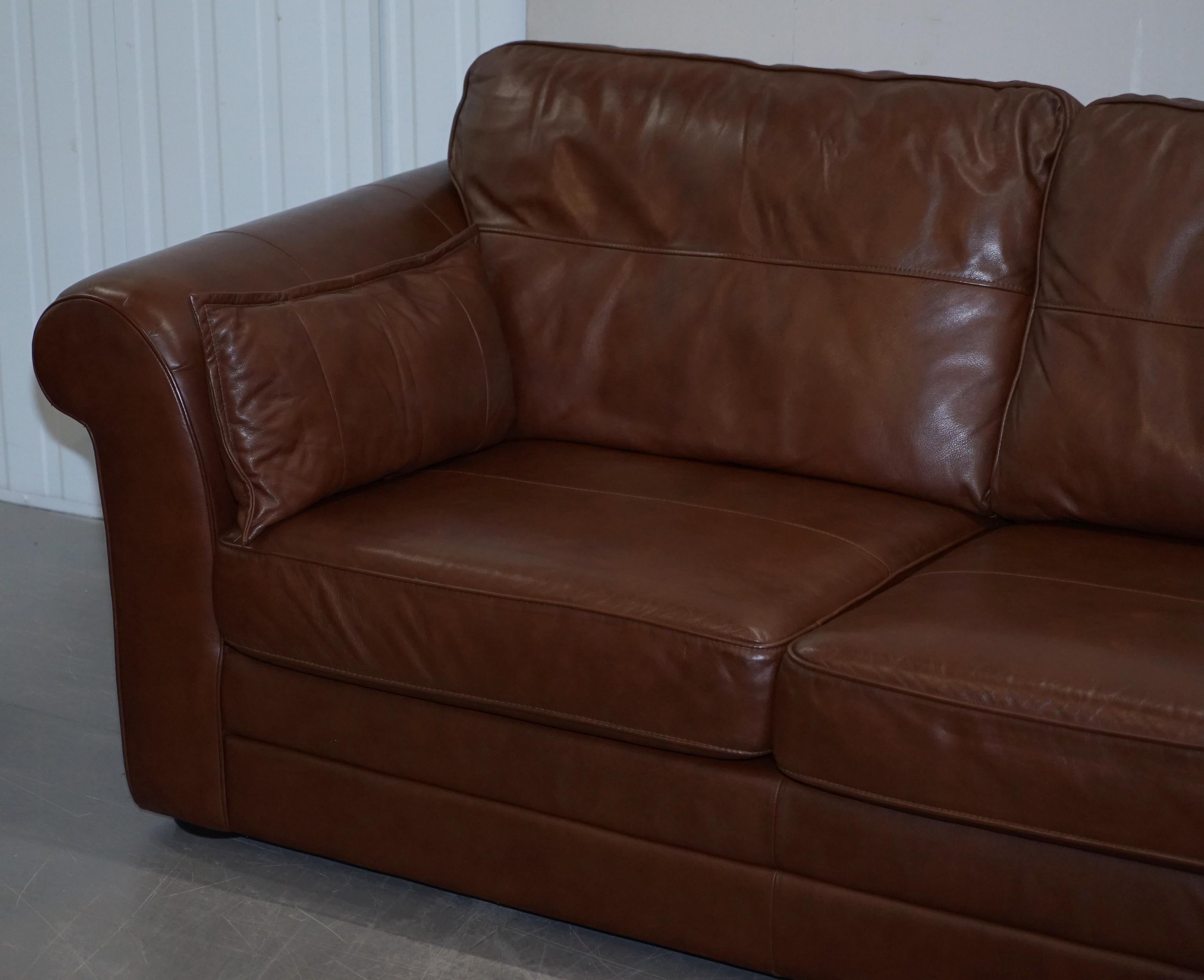 Other Contemporary Brown Leather Large Comfortable Three Seat Sofa Part of Large Suite