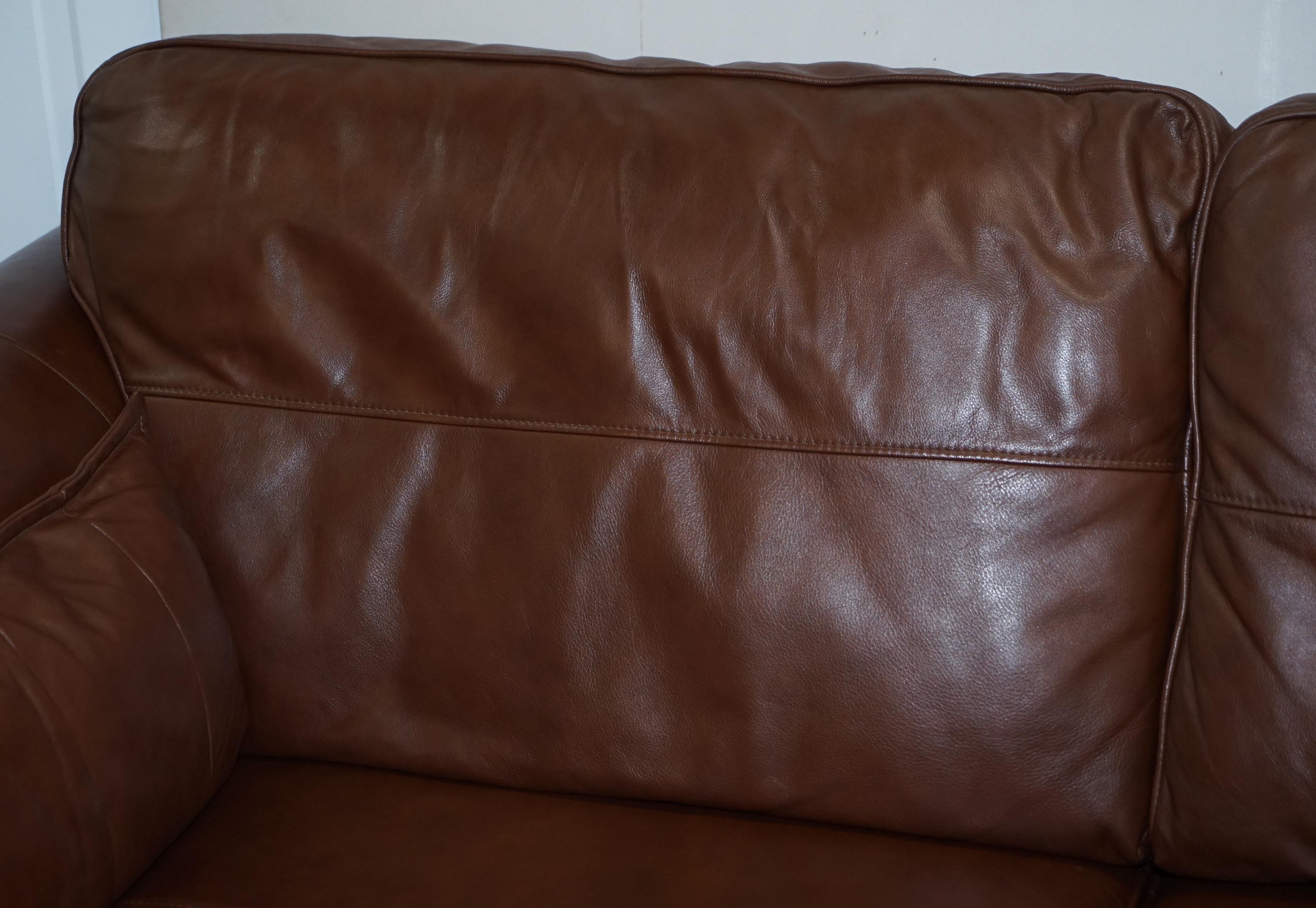 Hand-Crafted Contemporary Brown Leather Large Comfortable Three Seat Sofa Part of Large Suite
