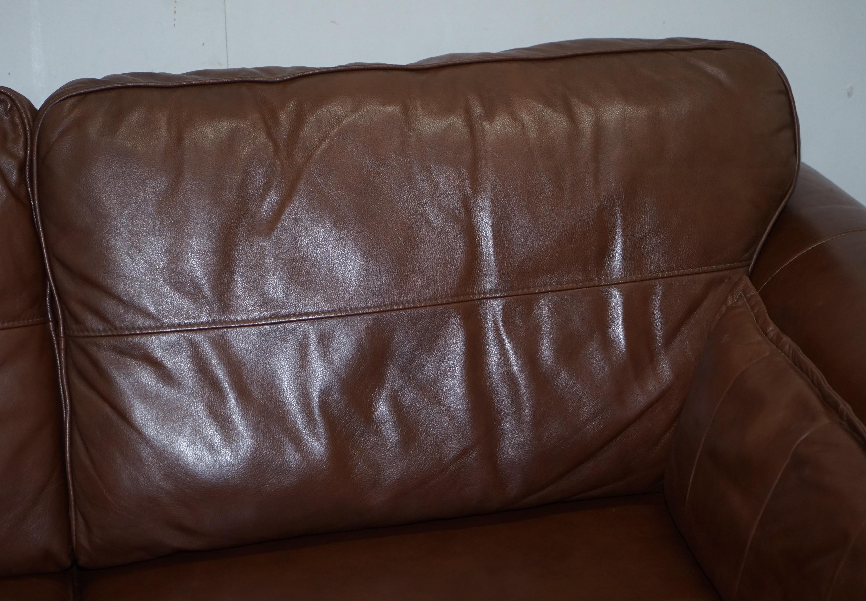 20th Century Contemporary Brown Leather Large Comfortable Three Seat Sofa Part of Large Suite