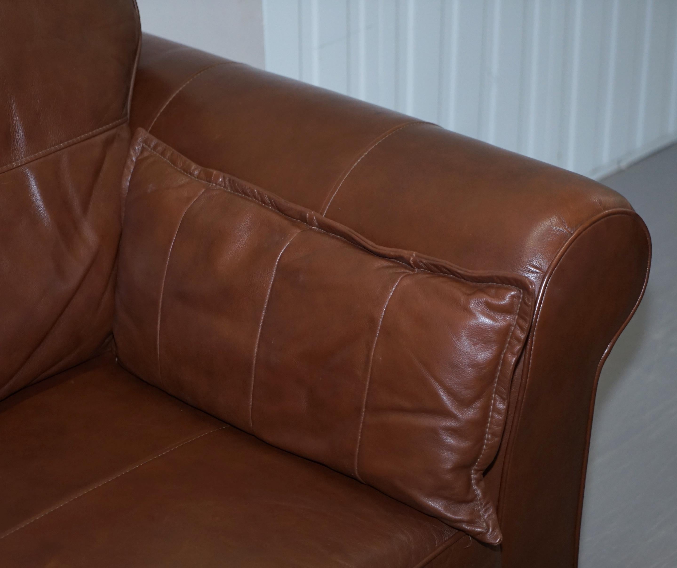 Contemporary Brown Leather Large Comfortable Three Seat Sofa Part of Large Suite 1
