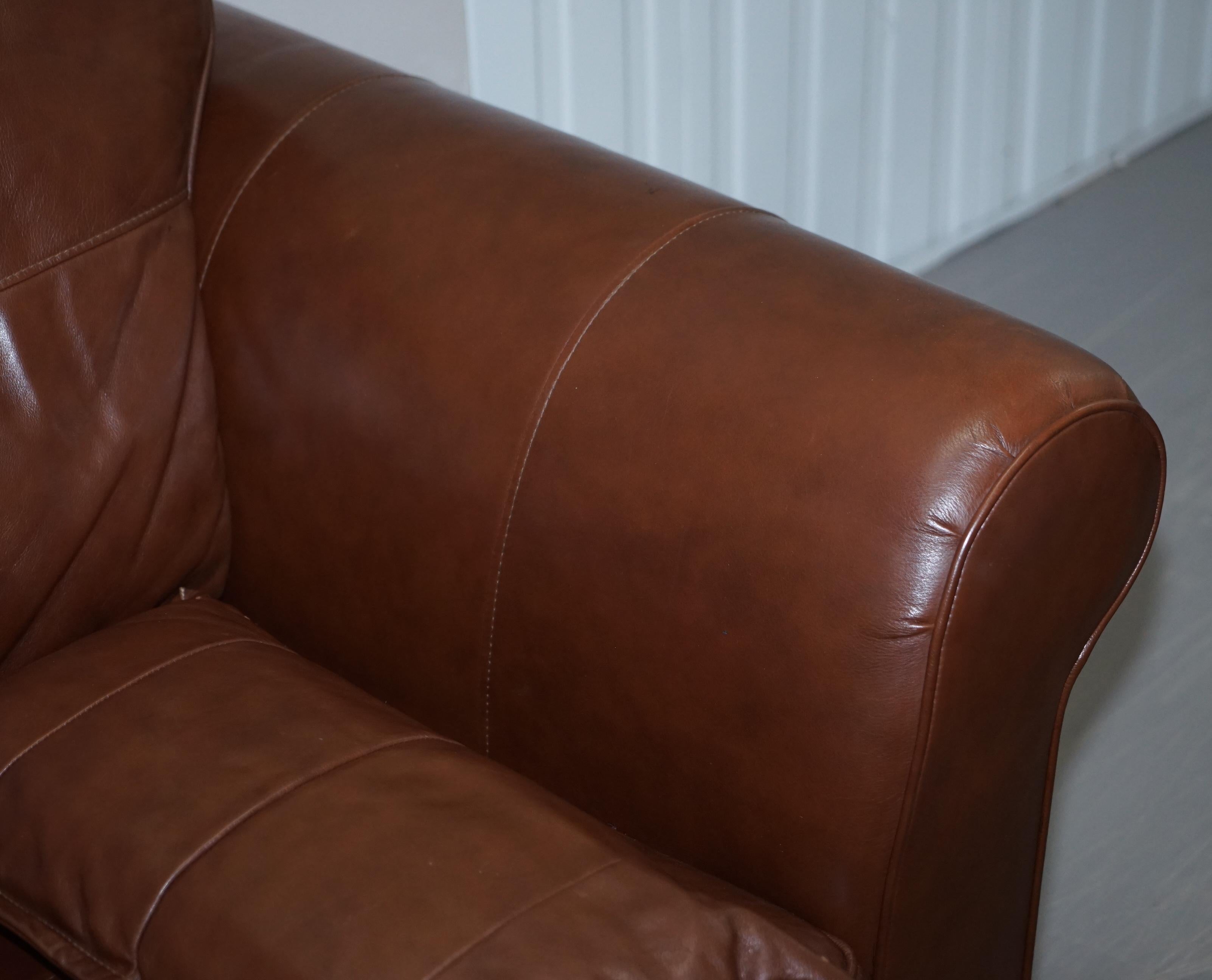 Contemporary Brown Leather Large Comfortable Three Seat Sofa Part of Large Suite 2