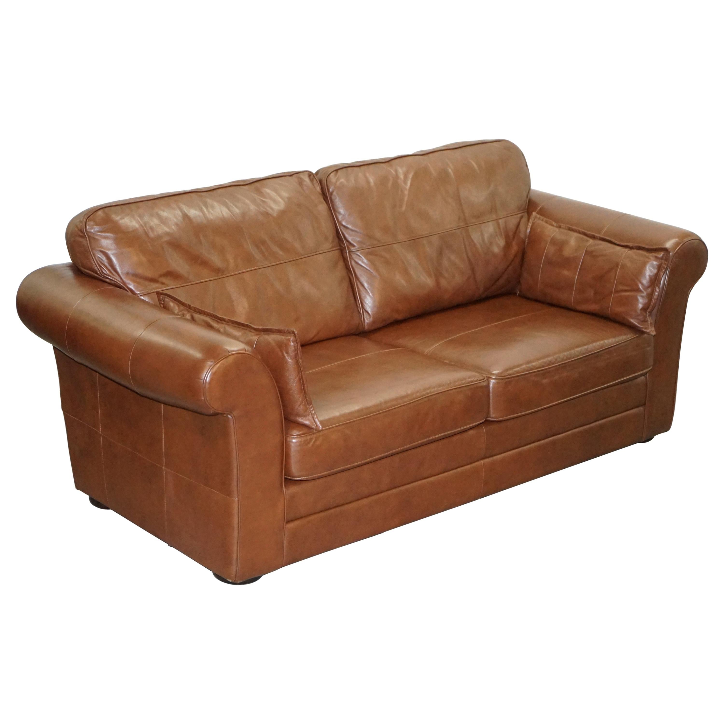 Contemporary Brown Leather Large Comfortable Three Seat Sofa Part of Large Suite